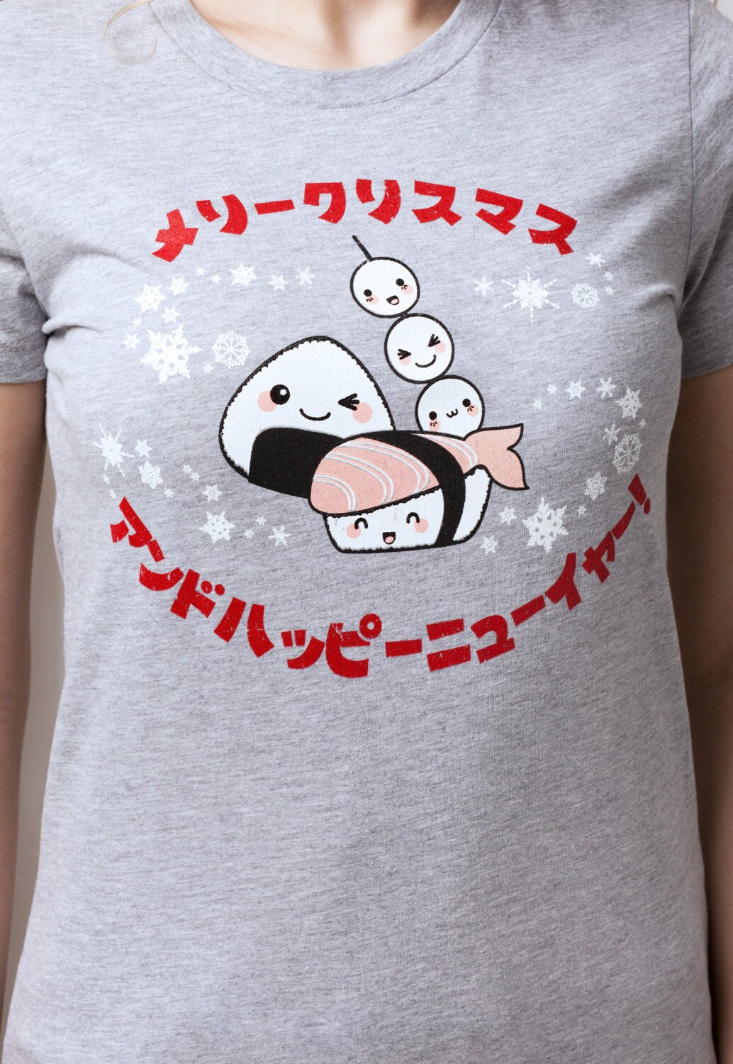 Japanese Christmas T Shirt Kawaii Sushi Xmas Party New Year Snowflake Aesthetic Anime Manga Kawaii Gift Printed Ladies Girls Women's Tee