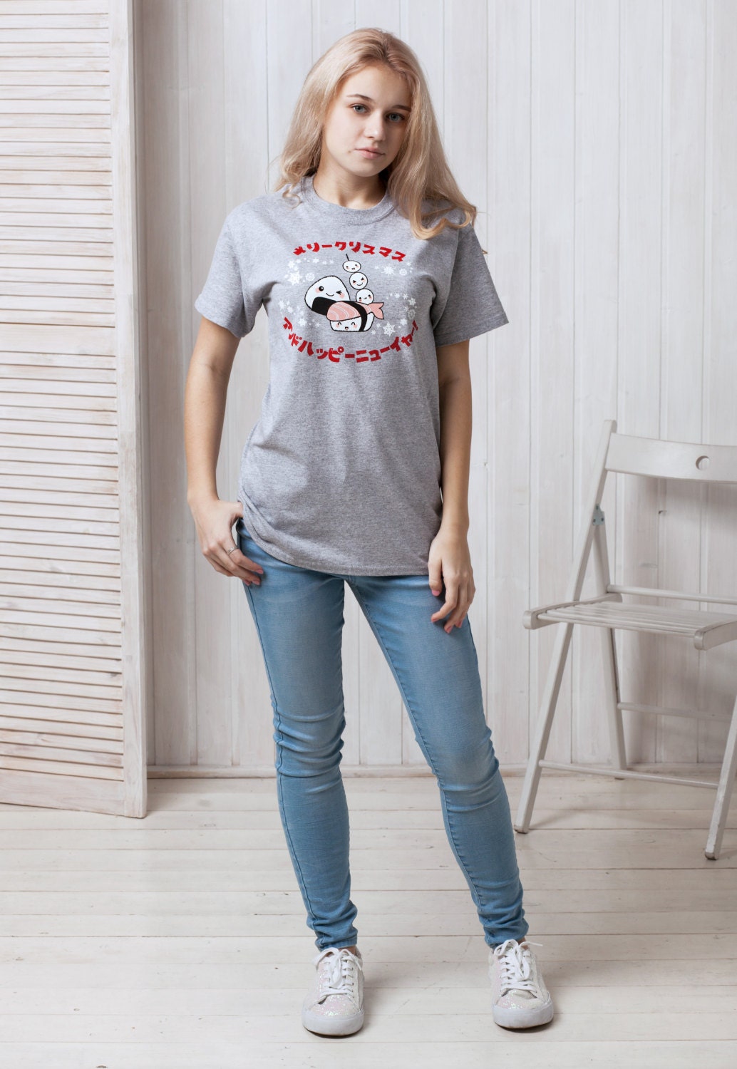 Japanese T Shirt Kawaii Sushi Christmas Party Japan Anime Manga New Year Xmas Cute Gift Snowflake Santa Mens Womens Graphic Printed Tee Top