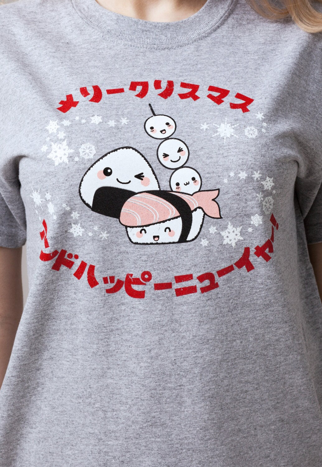 Japanese T Shirt Kawaii Sushi Christmas Party Japan Anime Manga New Year Xmas Cute Gift Snowflake Santa Mens Womens Graphic Printed Tee Top