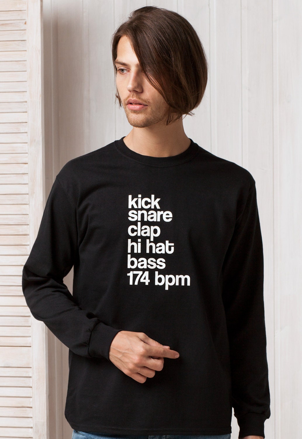 Kick Snare 174 BPM Long Sleeve T Shirt Synthesizer Synth Junglist Music Drum and Bass & DnB Junglist Producer Printed Mens Womens Cotton Tee