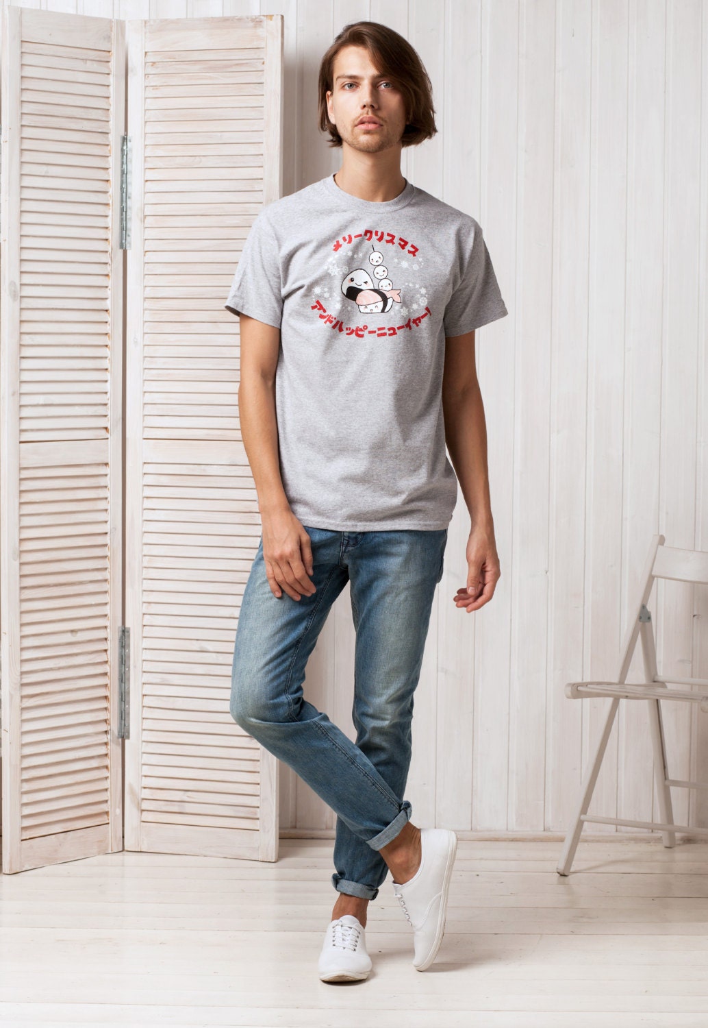 Japanese Christmas T Shirt Kawaii Sushi Party Japan Anime Manga Holiday Xmas Cute Gift Gifts Snowflake Ramen Mens Womens Graphic Printed Tee