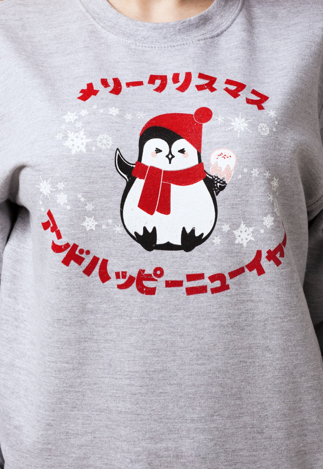 Japanese Christmas Sweatshirt Kawaii Penguin Japan Anime Manga Holiday Xmas Printed Mens Womens Aesthetic Jumper Long Sleeve Top Cute Gift