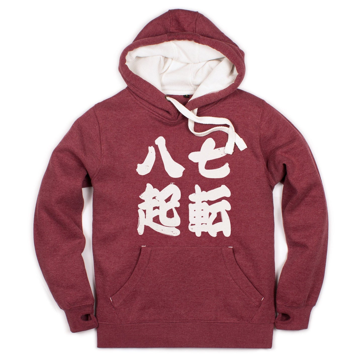 Japanese Hoodie Shichiten Hakki Japan Calligraphy Positive Motivational Jumper with Thumb Hole Cuffs Sweatshirt Graphic Printed Hooded Top