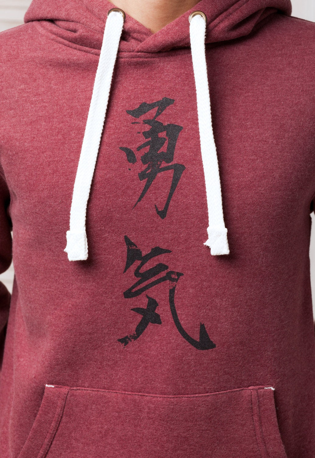 Japanese Hoodie Yuki/Courage Japan Calligraphy Positive Motivational Jumper with Thumb Hole Cuffs Mens Womens Printed Sweatshirt Hooded Top