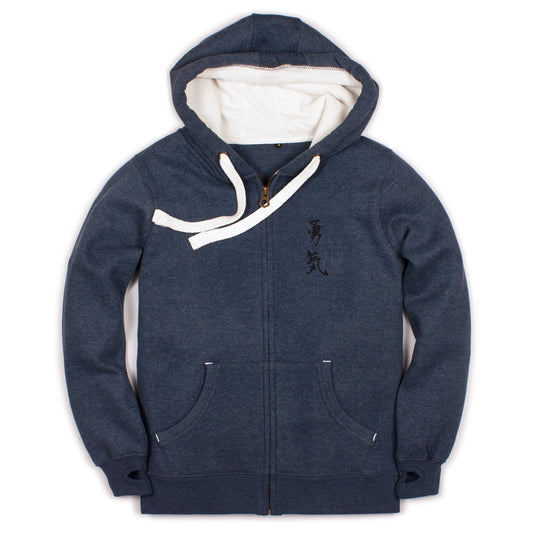 Japanese Zip Up Hoodie Yuki Courage Japan Calligraphy Inspirational Quotes Jumper with Thumb Hole Cuffs Sweatshirt Zipped Printed Hooded Top