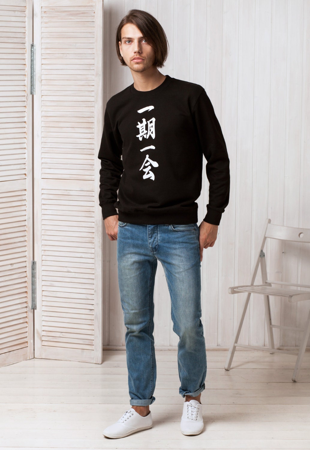 Japanese Sweatshirt Ichigo Ichie Japan Writing Kanji Calligraphy Buddhist Yoga Zen Inspirational Quotes Mens Womens Jumper Pullover Sweater