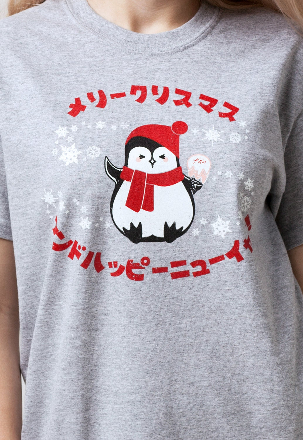 Japanese T Shirt Kawaii Christmas Penguin Santa Japan Anime Manga Holiday Xmas Happy New Year Cute Snowflake Printed Mens Womens Printed Tee