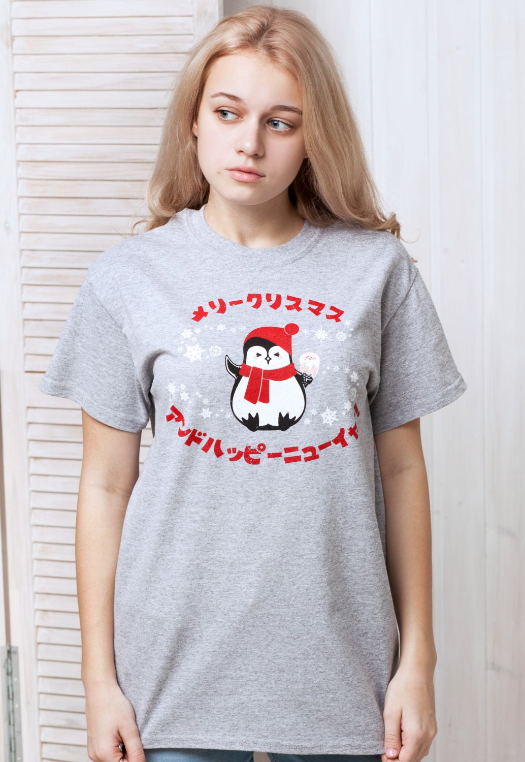 Japanese T Shirt Kawaii Christmas Penguin Santa Japan Anime Manga Holiday Xmas Happy New Year Cute Snowflake Printed Mens Womens Printed Tee