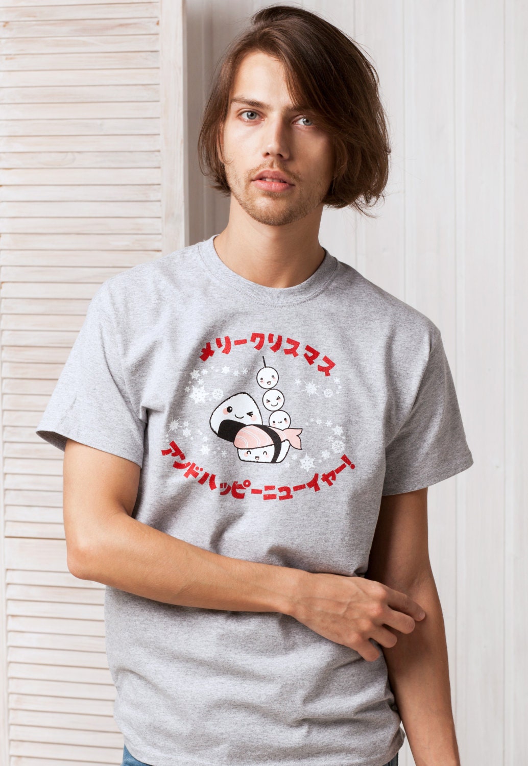Japanese Christmas T Shirt Kawaii Sushi Party Japan Anime Manga Holiday Xmas Cute Gift Gifts Snowflake Ramen Mens Womens Graphic Printed Tee