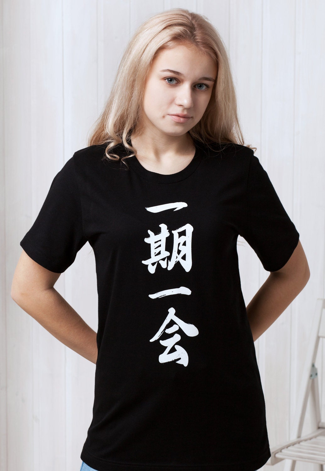 Japanese T Shirt - Ichigo Ichie Japan Calligraphy Buddhist Yoga Zen Positive Motivational Meditation Martial Arts Women's Ladies Printed Top