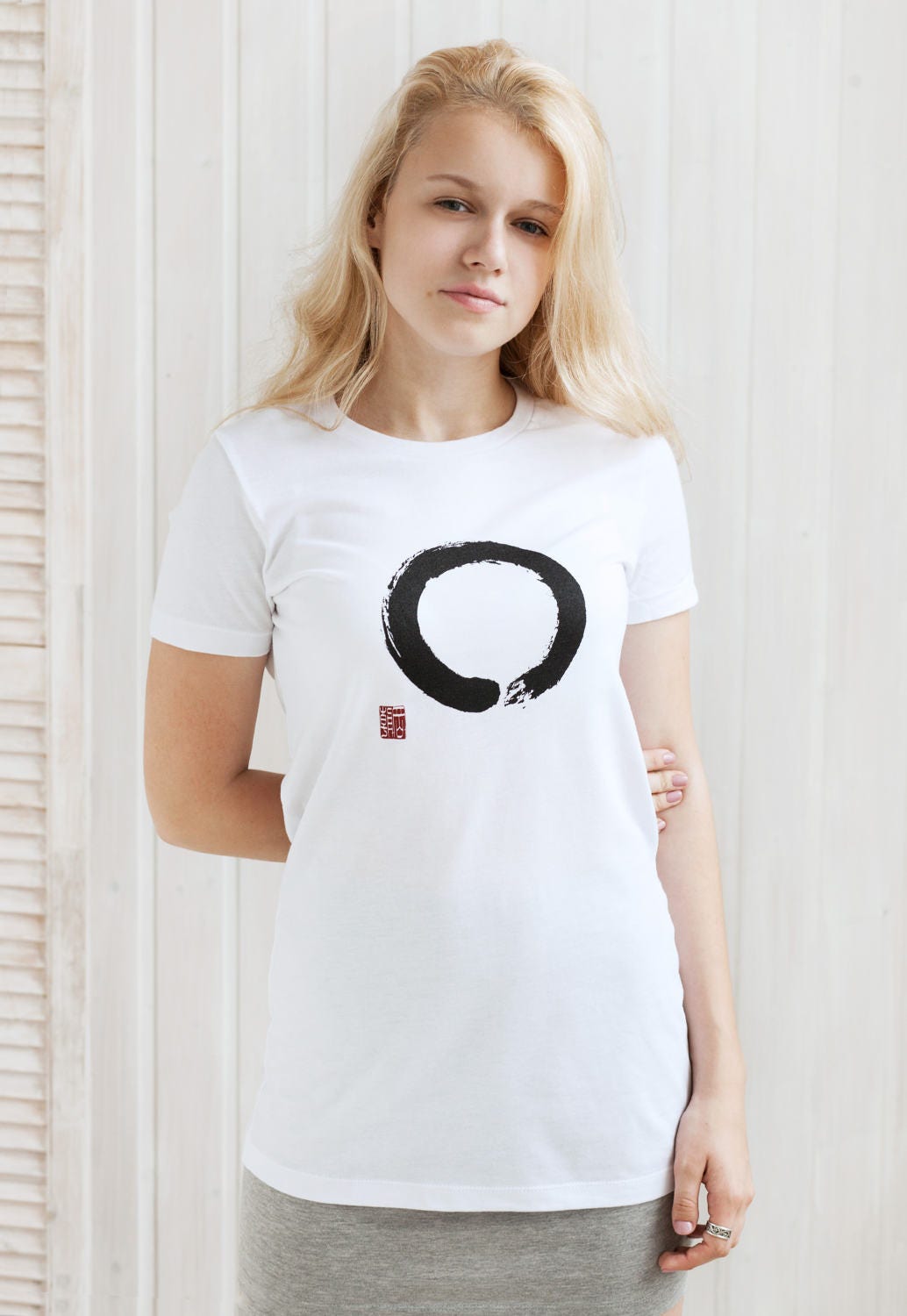 Japanese T Shirt Enso Circle - Japan Calligraphy Buddhism Anime Manga Kawaii Ukiyo-e Traditional Yoga Zen Inspirational Printed Women's Tee