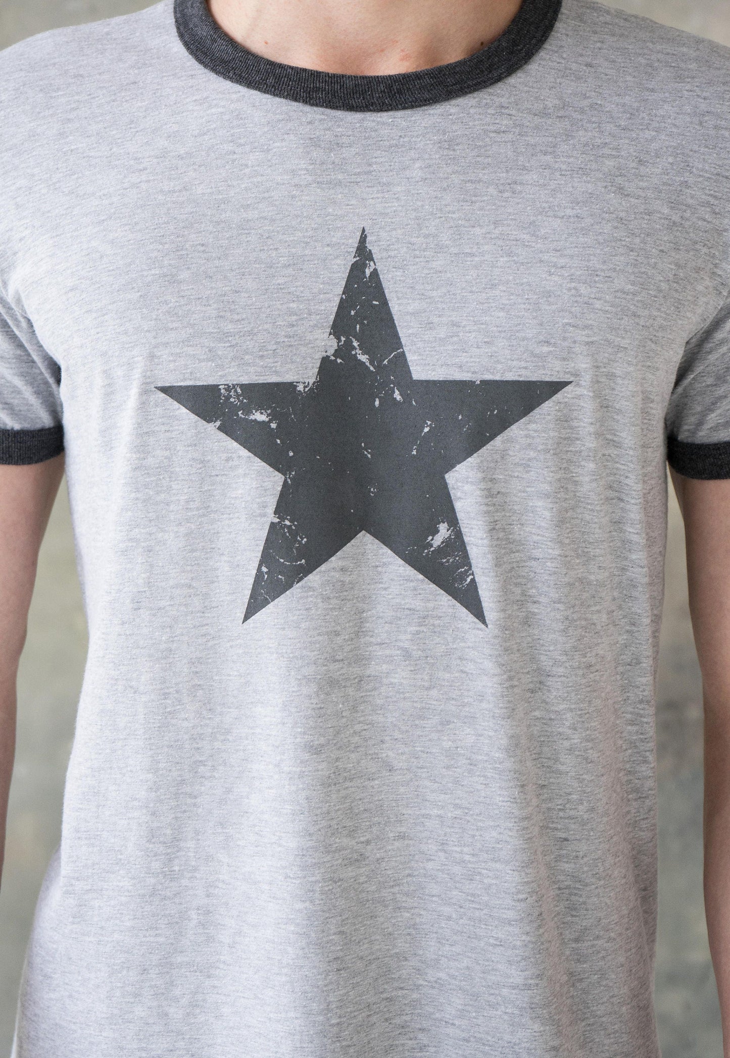 Star Ringer T Shirt - Minimalist Abstract Geometric Streetwear Skater Fashion Retro Graphic Design Hand Screen Printed Tee Top T-Shirt