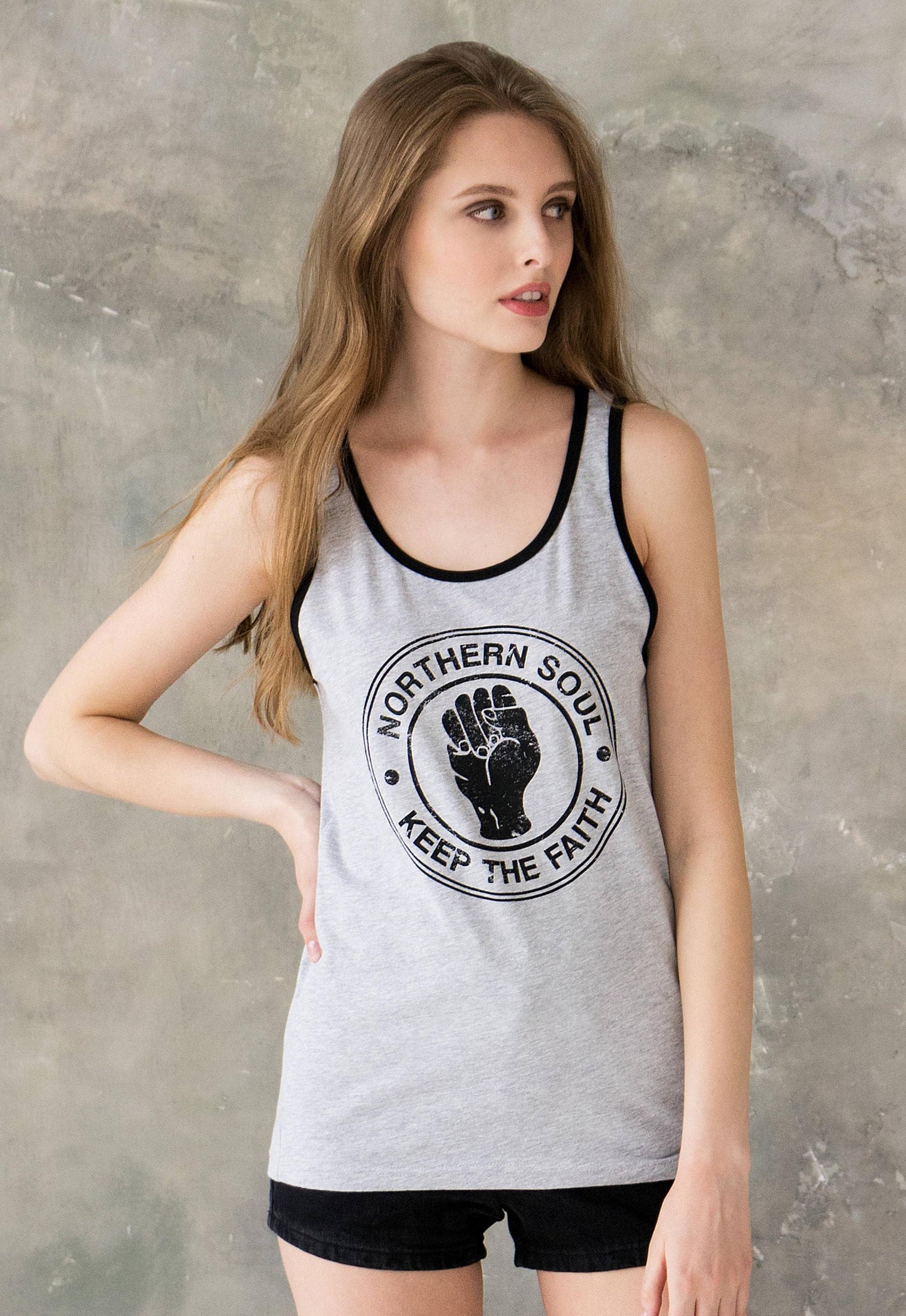 Northern Soul Tank Top Keep The Faith Fist Logo Retro Motown Wigan Casino Mod 60s Cami Women's Men's Printed Retro Ringer Tee T Shirt Vest