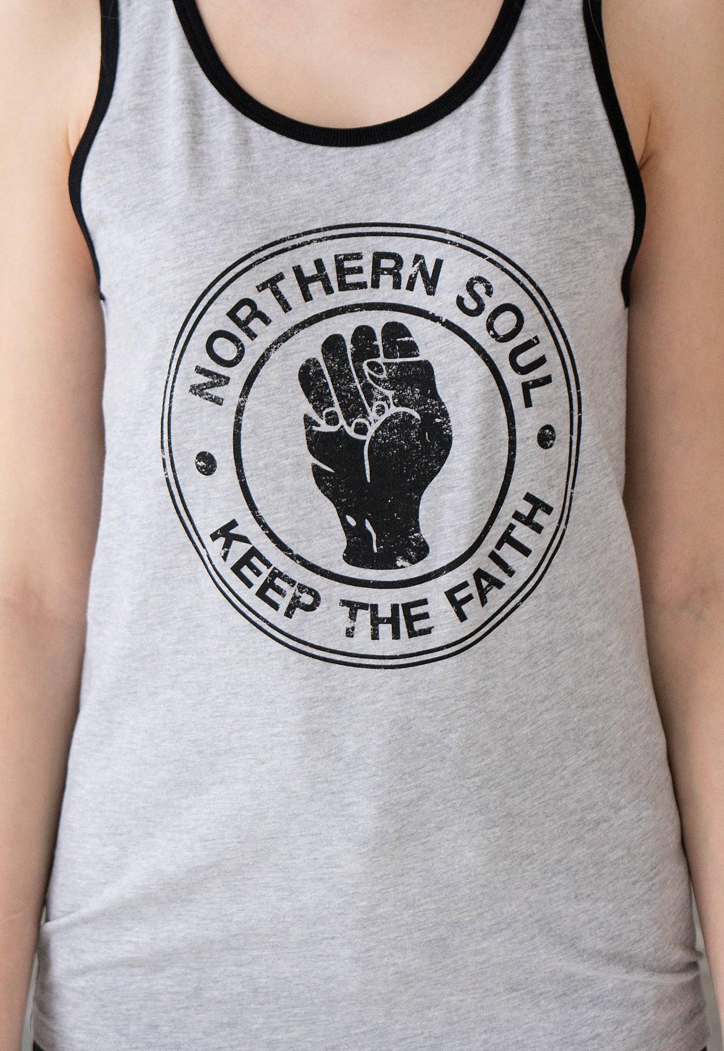 Northern Soul Tank Top Keep The Faith Fist Logo Retro Motown Wigan Casino Mod 60s Cami Women's Men's Printed Retro Ringer Tee T Shirt Vest