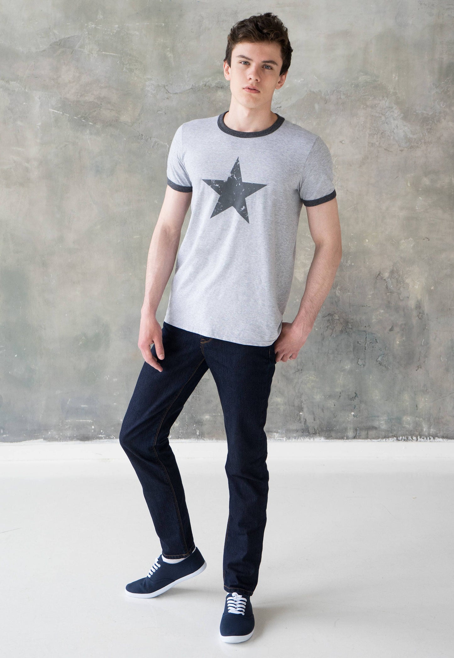 Star Ringer T Shirt - Minimalist Abstract Geometric Streetwear Skater Fashion Retro Graphic Design Hand Screen Printed Tee Top T-Shirt
