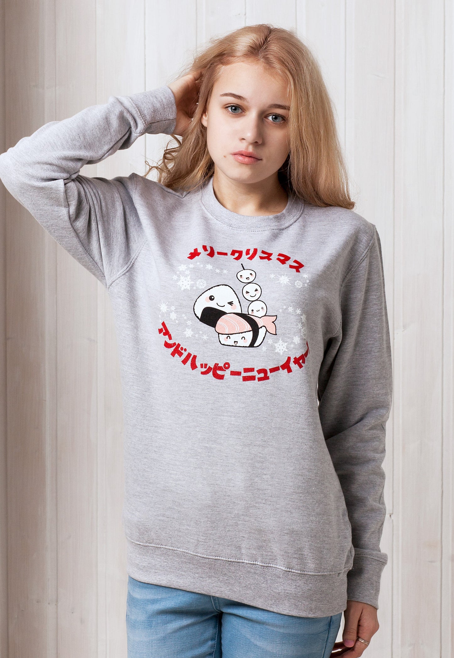 Japanese Sweatshirt Kawaii Sushi Christmas Party Japan Anime Manga Holiday Xmas Printed Mens Womens Jumper Long Sleeve Top Sweater Pullover