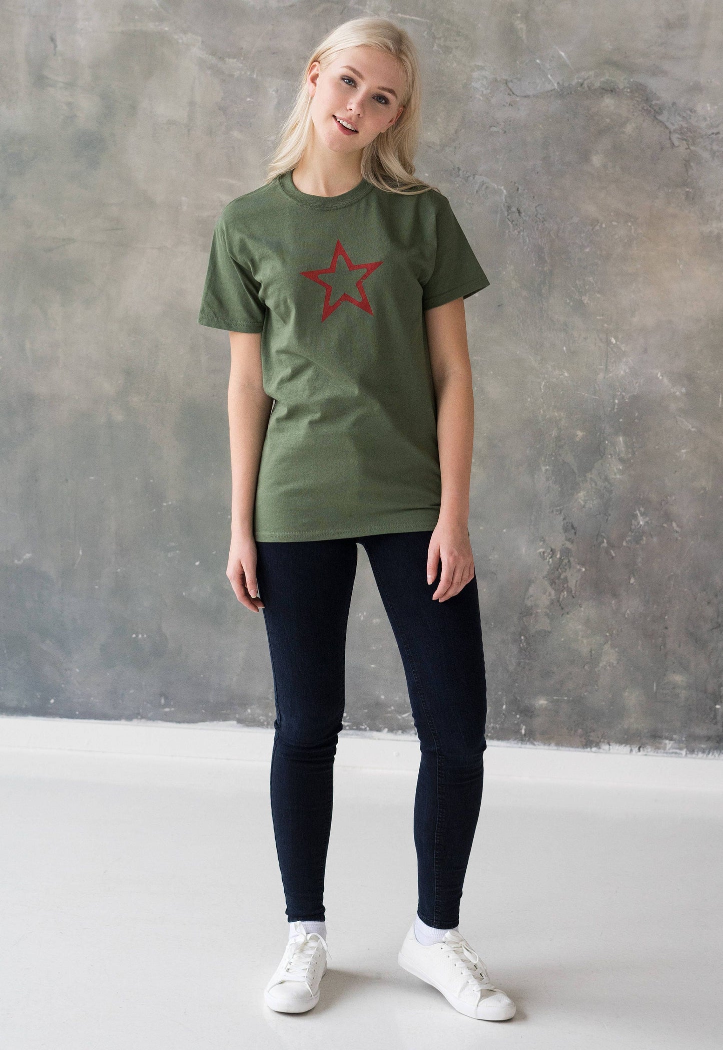 Star T Shirt - Geometric Abstract Minimalist Distressed Print Vintage USSR CCCP Soviet Army Mens Womens Graphic Printed Khaki Tee T-Shirt