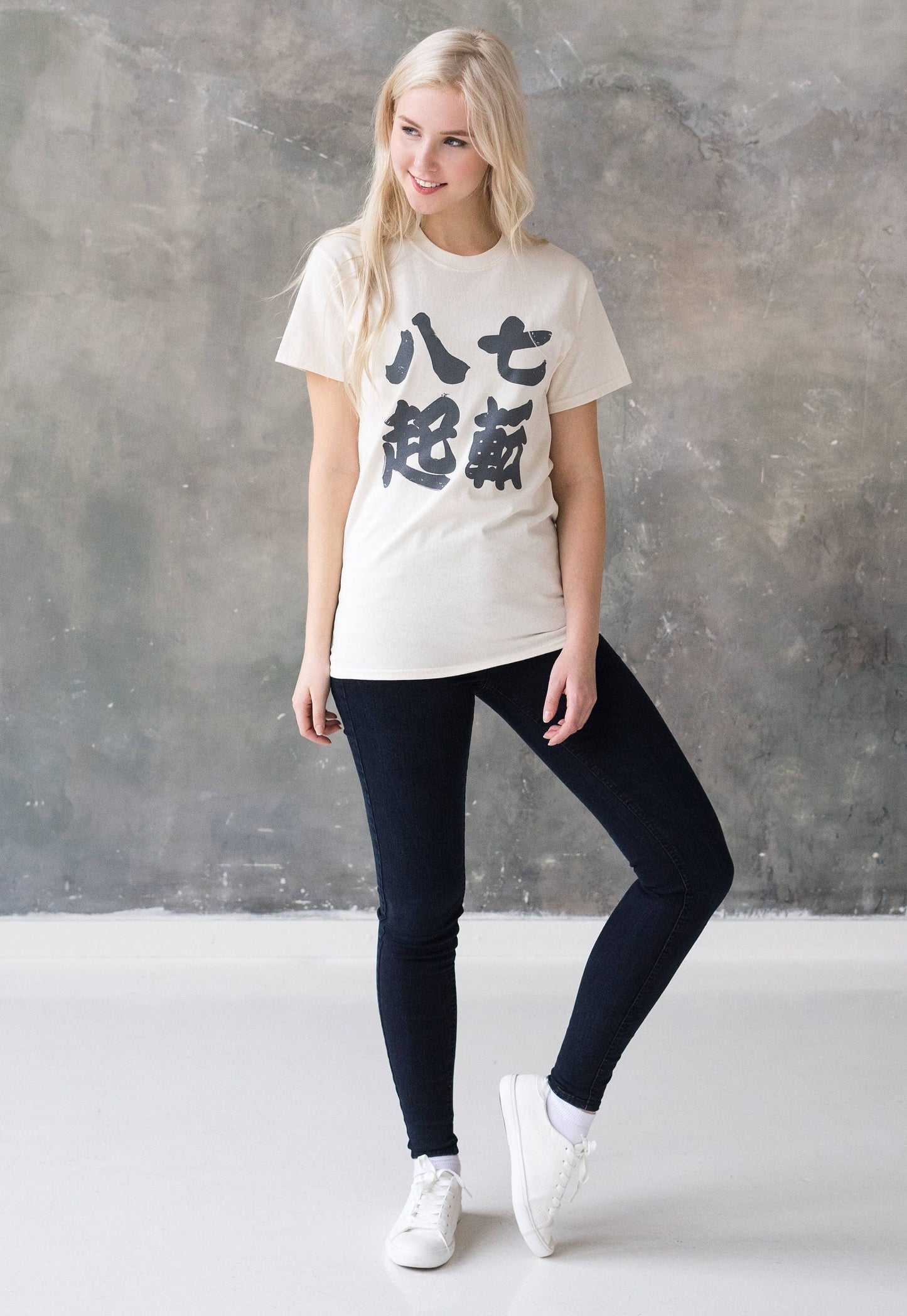 Japanese T Shirt - Shichiten Hakki Japan Calligraphy Yoga Positive Motivational Inspirational Quote Quotes Gym Martial Arts Printed Tee Top