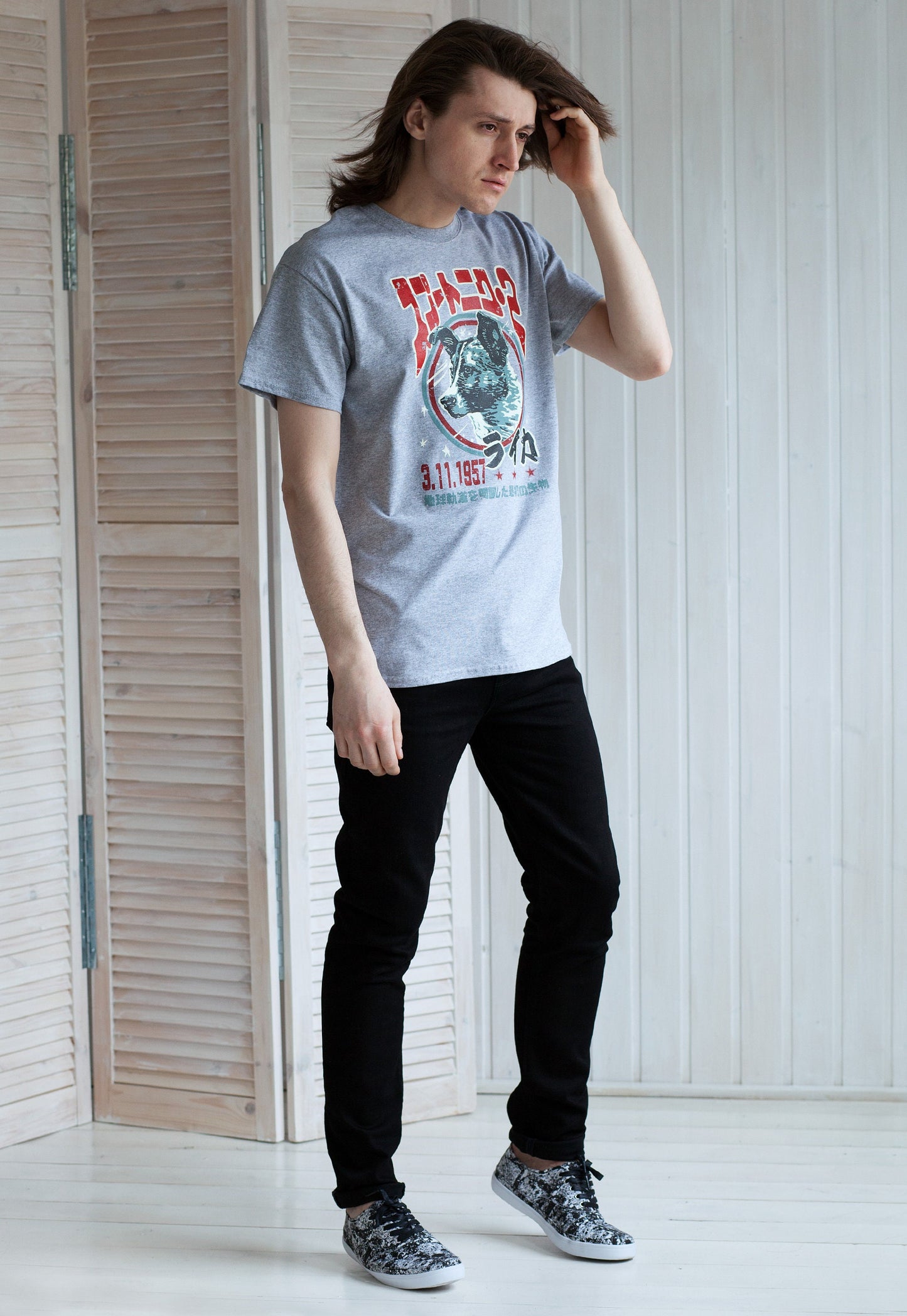 Laika The Space Dog T Shirt Japanese Soviet /Japan Retro Kawaii Science Sci Fi Geek Geeky Astronomy Cute Mens Womens Screen Printed Tee Top
