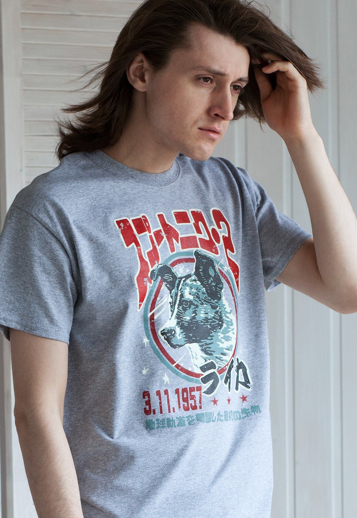 Laika The Space Dog T Shirt Japanese Soviet /Japan Retro Kawaii Science Sci Fi Geek Geeky Astronomy Cute Mens Womens Screen Printed Tee Top