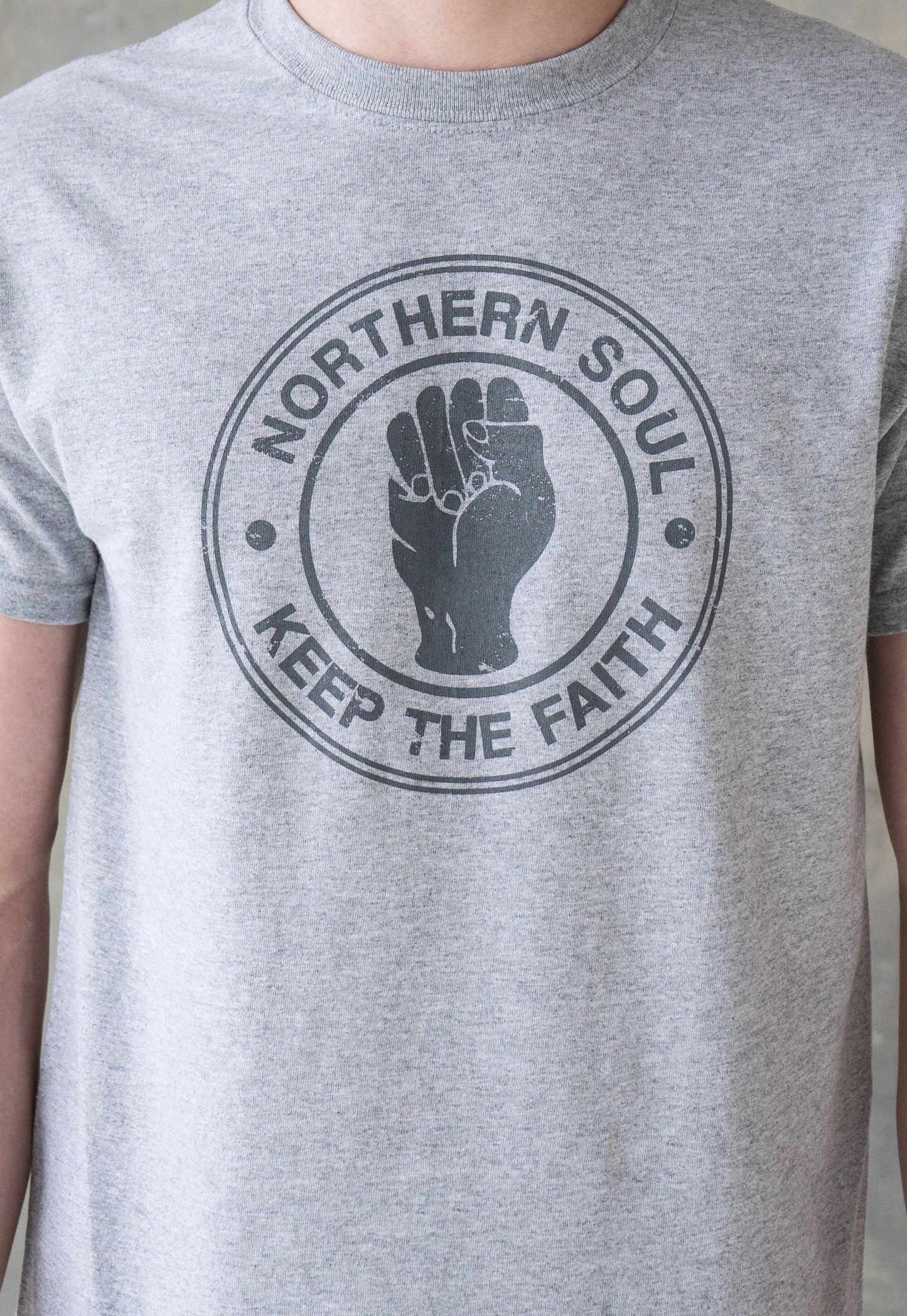 Northern Soul T Shirt Keep The Faith Fist Logo Distressed Retro Print Mod Mods Vintage Style Soul 60s Music Mens Womens Graphic Printed Tee
