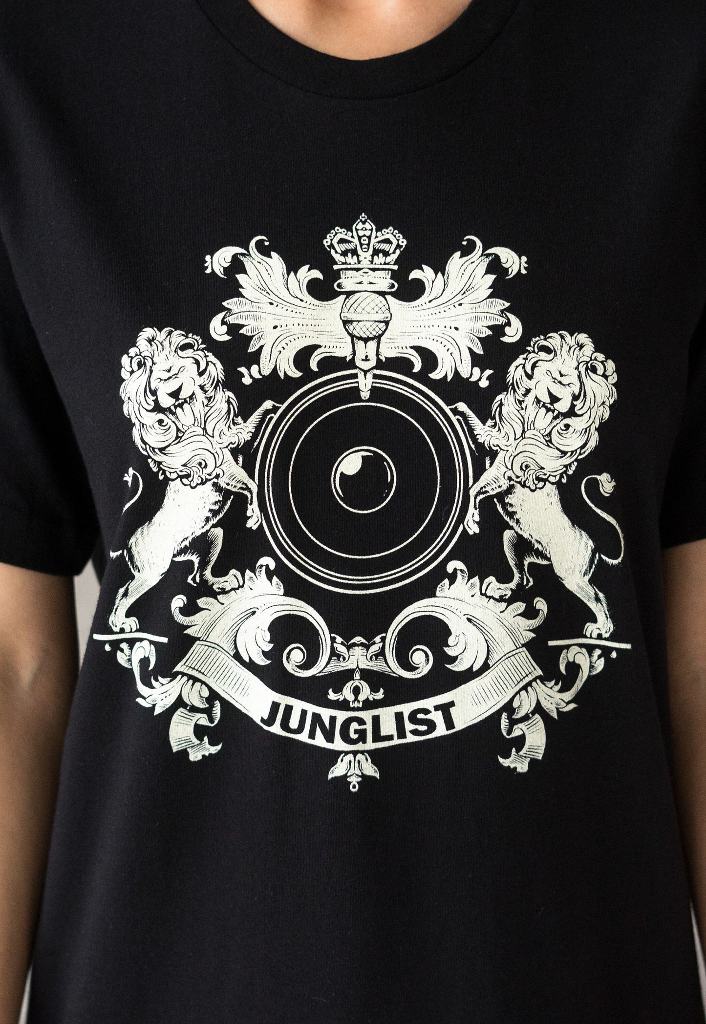 Junglist Coat Of Arms T Shirt - Jungle Massive Crest Lion Heraldry Drum and Bass DJ & Bass Synth Festival Dubstep Womens Mens Printed Tee