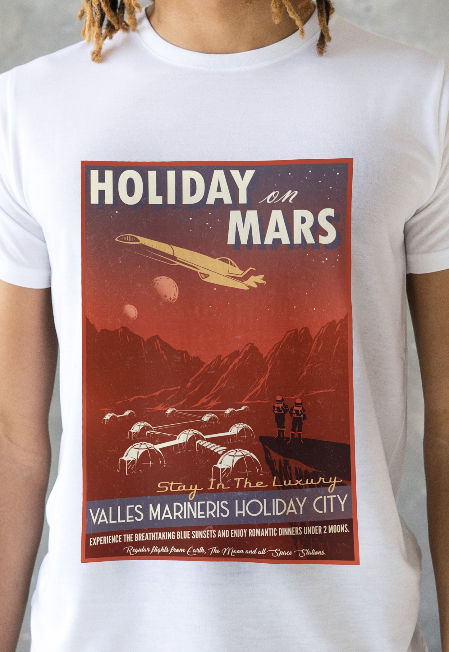 Visit Mars T Shirt Retro Travel Poster Hard Science Sci Fi Geek Geeky Astronomy Mars Moon Mission Cosmos Space Men's Unisex Printed Tee Top