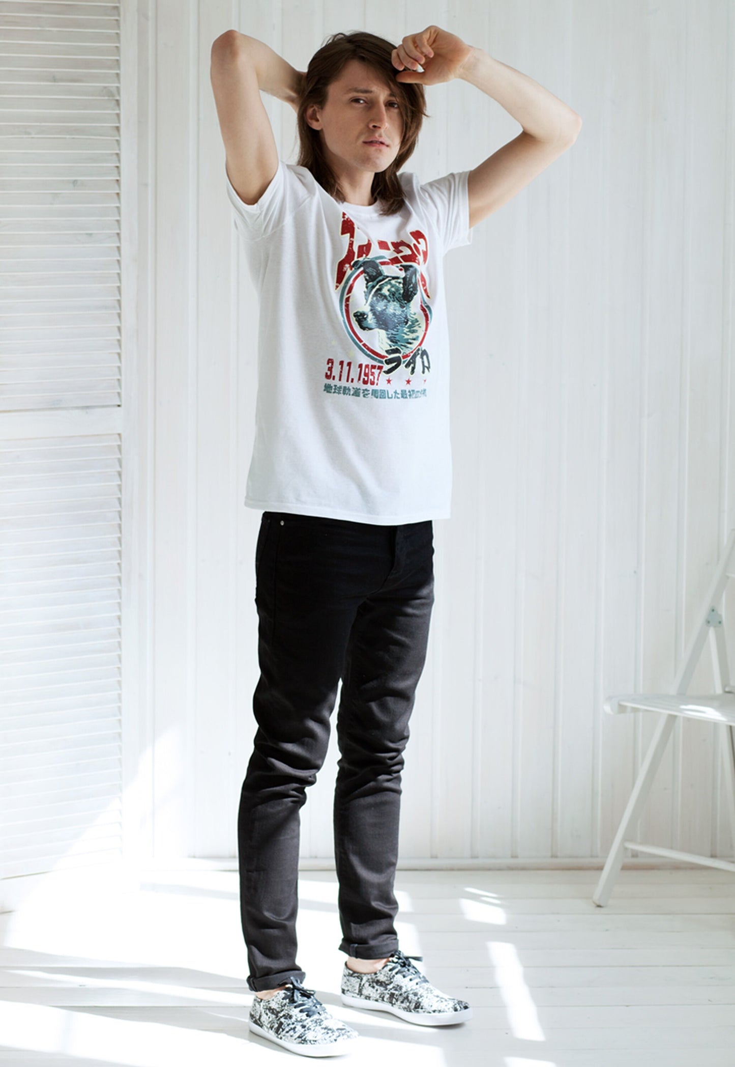 Laika The Space Dog T Shirt Japanese Soviet Retro Science Fiction Sci-Fi Mars Moon Geek Astronomy Cosmology Men's Women's Screen Printed Tee