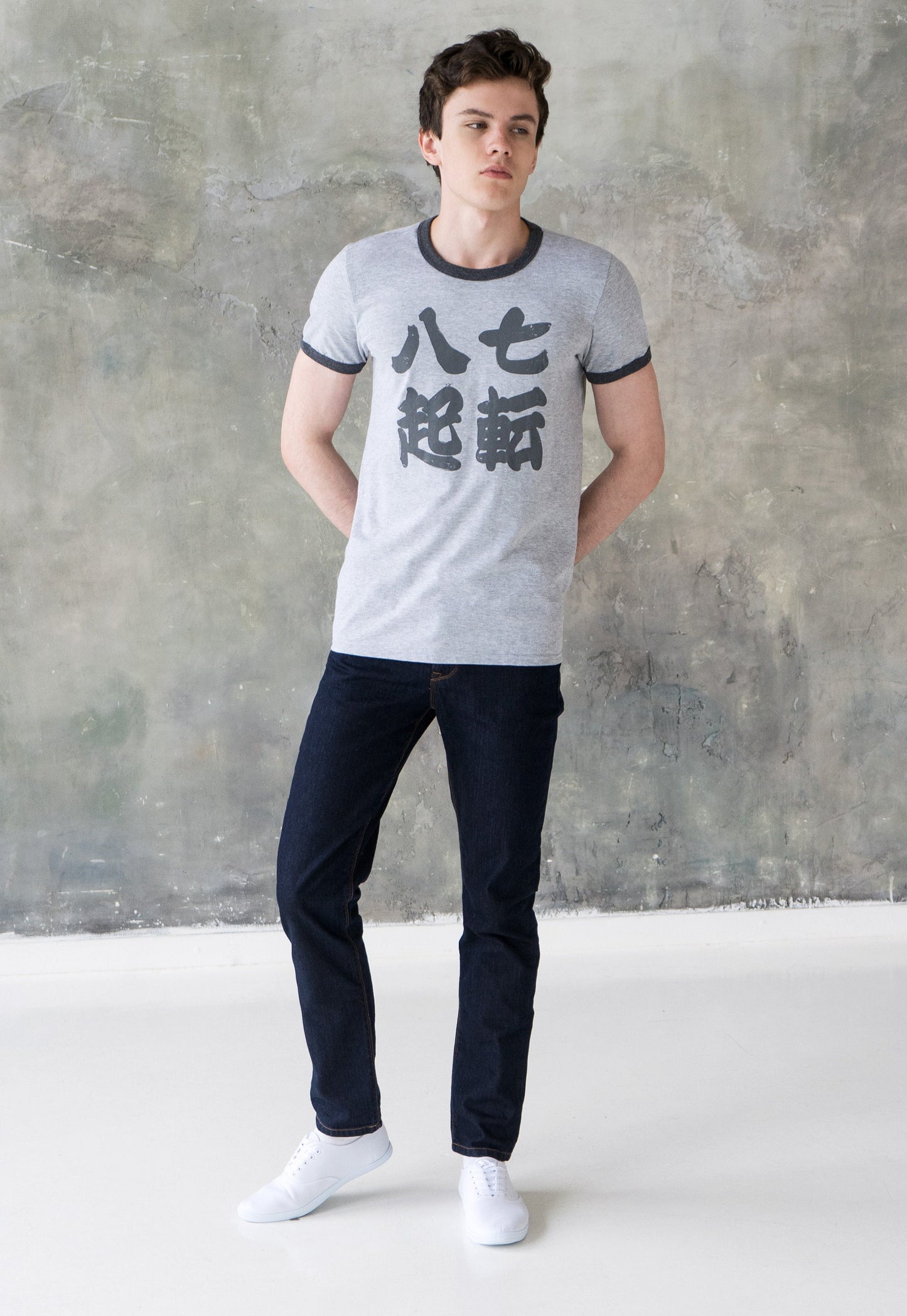 Japanese Ringer T Shirt Shichiten Hakki Japan Yoga Gym Inspirational Positive Motivational Graphic Printed Womens Mens Screen Printed Tee