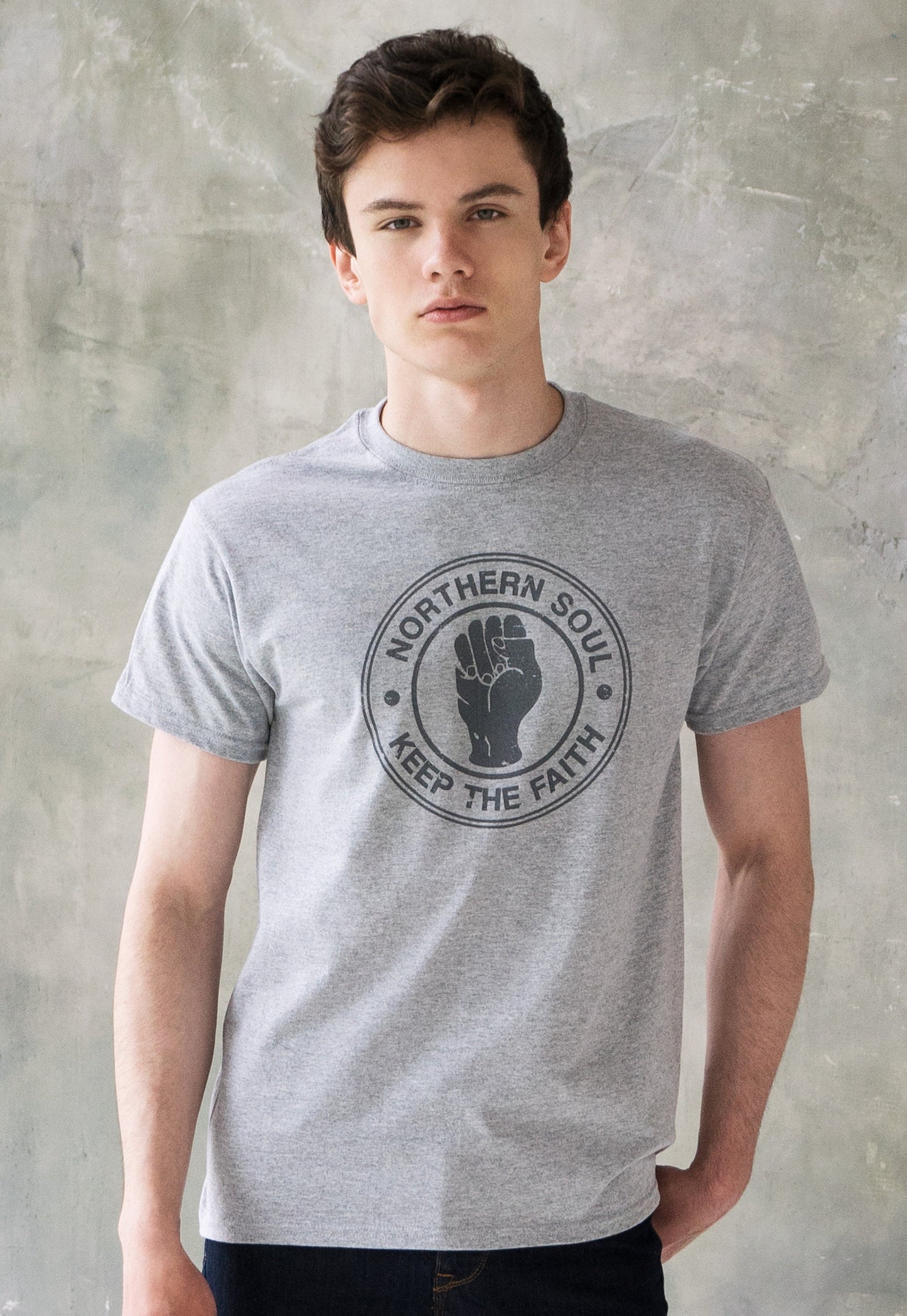 Northern Soul T Shirt Keep The Faith Fist Logo Distressed Retro Print Mod Mods Vintage Style Soul 60s Music Mens Womens Graphic Printed Tee