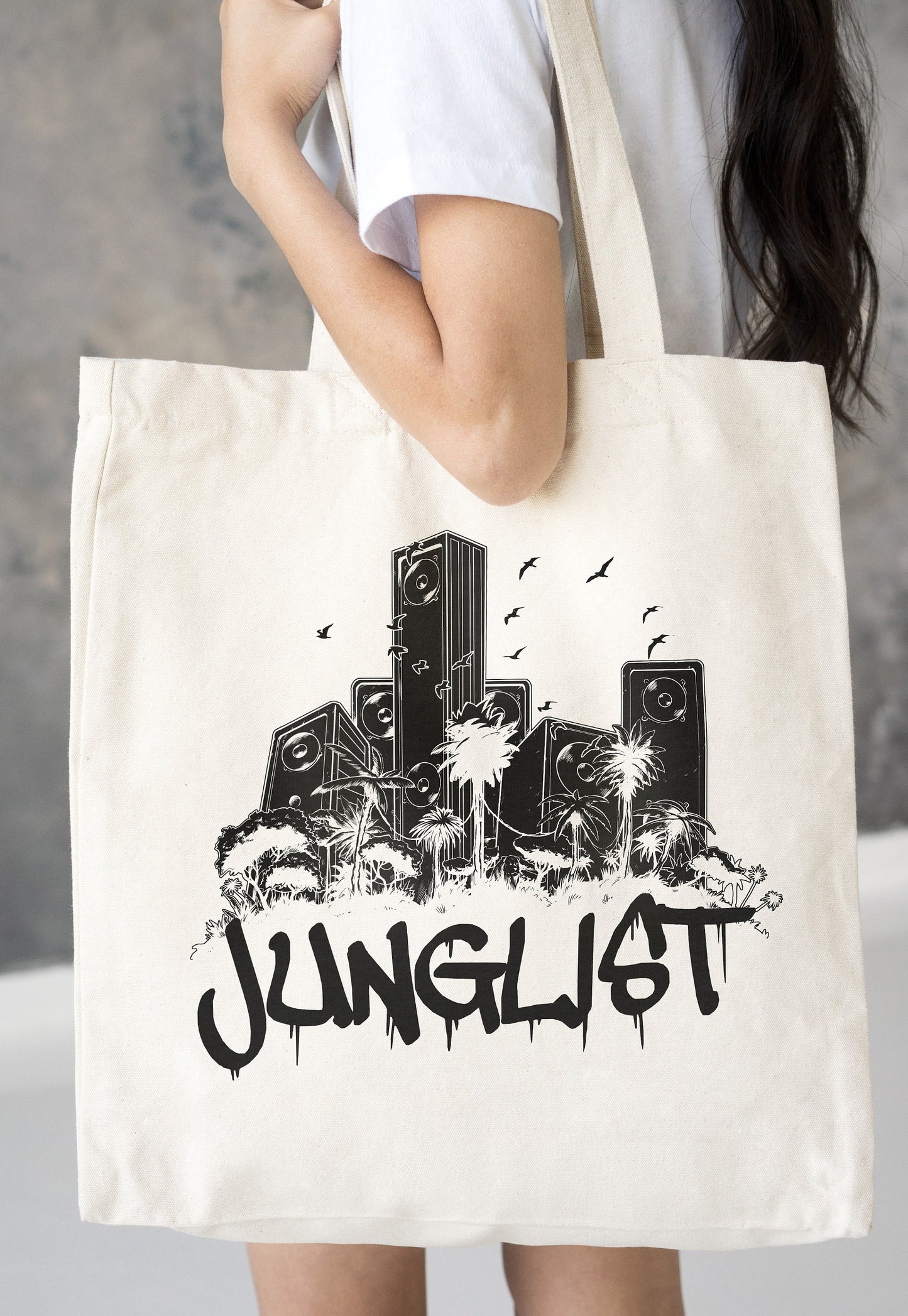 Junglist Sound System Canvas Tote Jungle Massive Drum and Bass DJ Music Festival Print Cotton Shopper Bag Screen Printed Eco Friendly Market