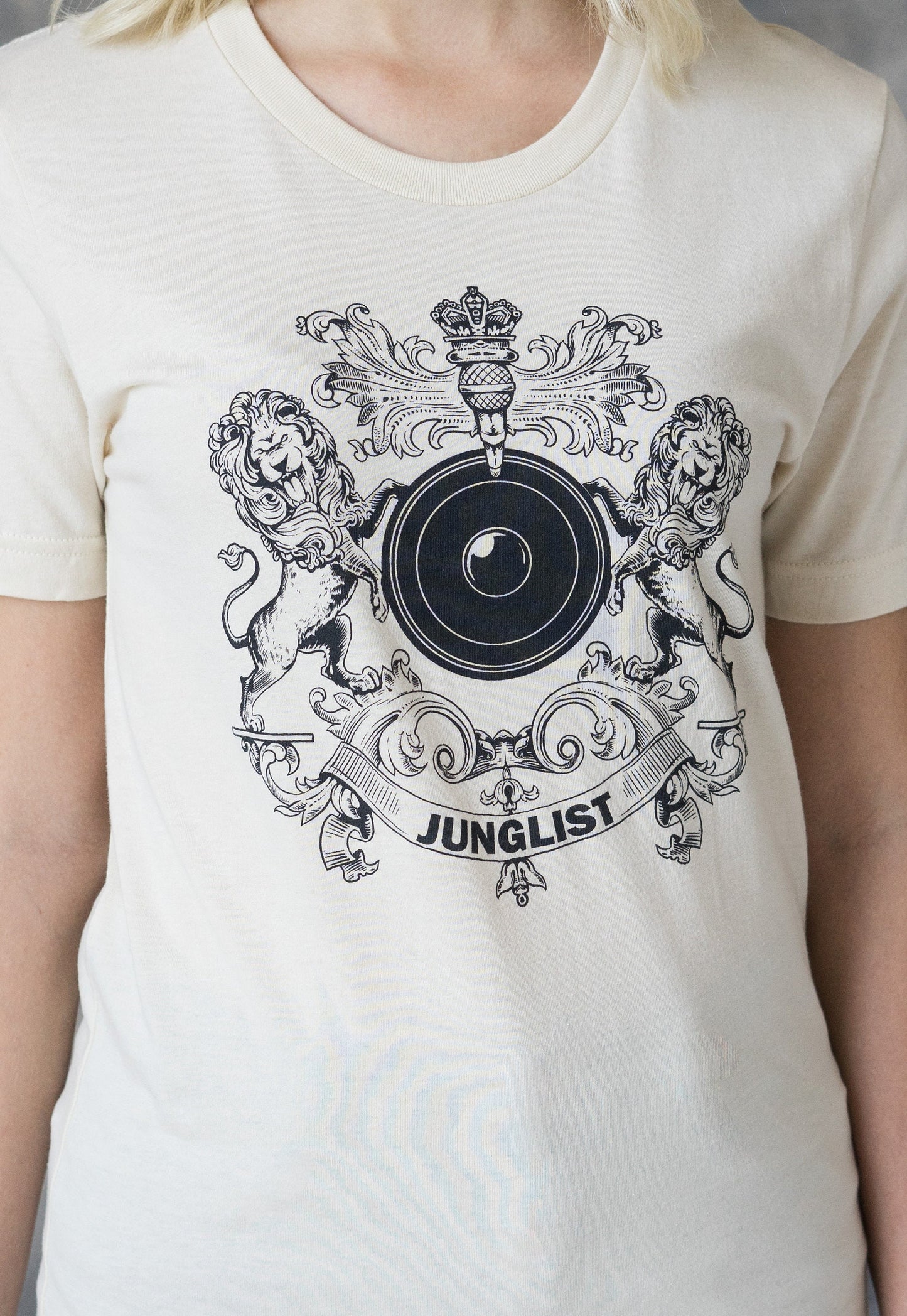 Junglist Coat Of Arms T Shirt - Jungle Massive Crest Lion Heraldry Drum and Bass DJ & Bass Synth Music Womens Festival Printed Tee Top