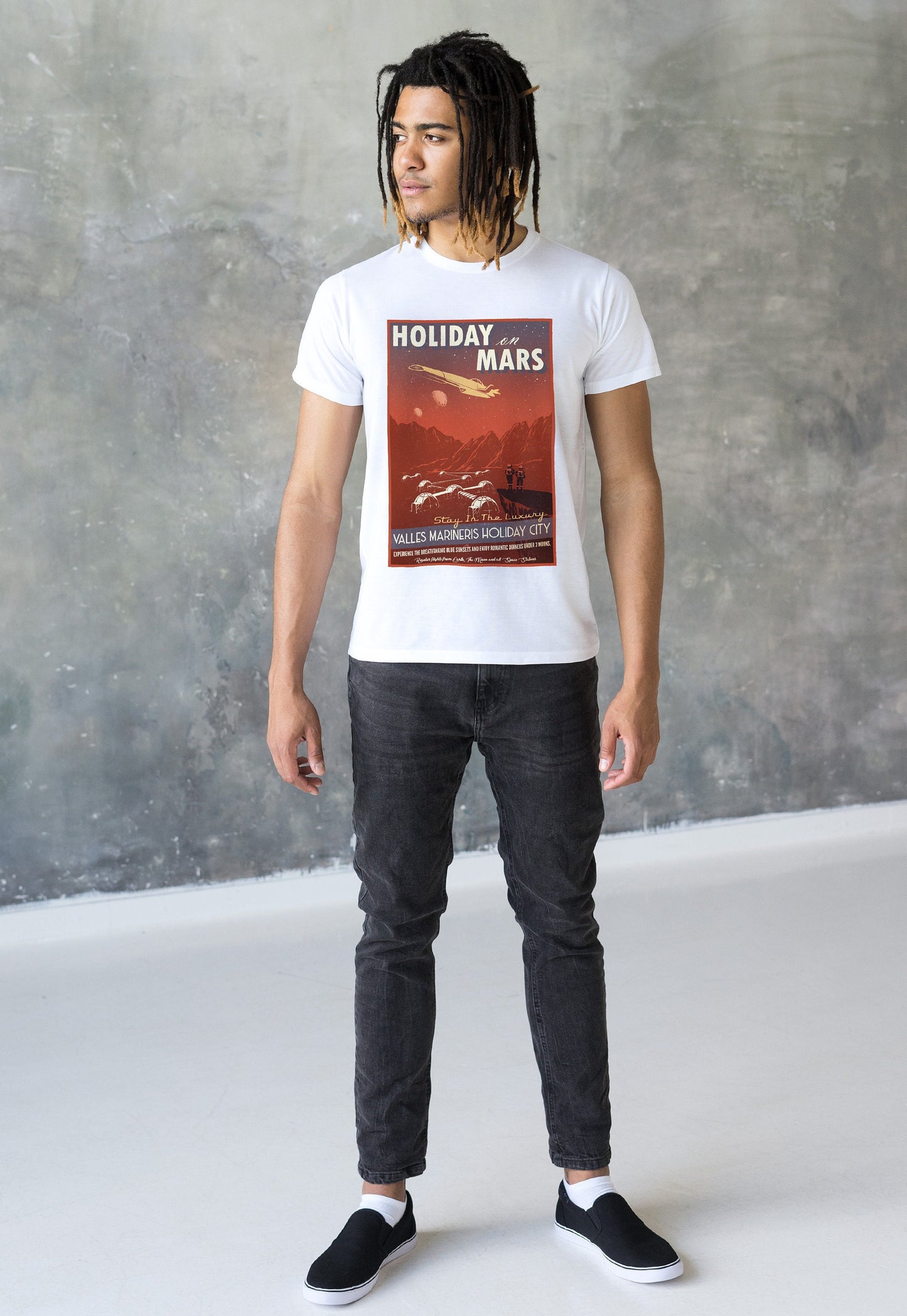 Visit Mars T Shirt Retro Travel Poster Hard Science Sci Fi Geek Geeky Astronomy Mars Moon Mission Cosmos Space Men's Unisex Printed Tee Top