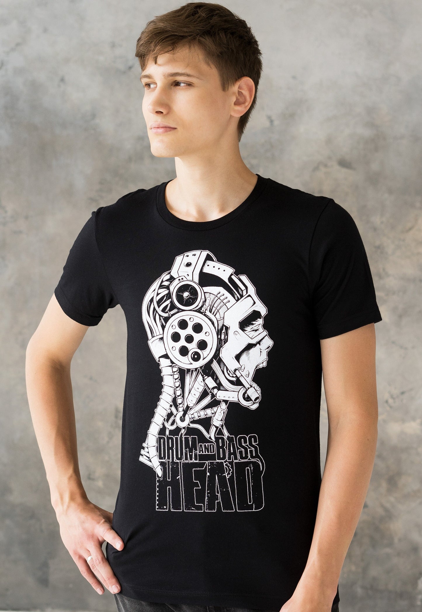 Drum and Bass Head T Shirt - Robot DJ Synthesizer & Bass Neurofunk Jungle Massive Producer Junglist Dubstep Mens Womens Graphic Printed Tee