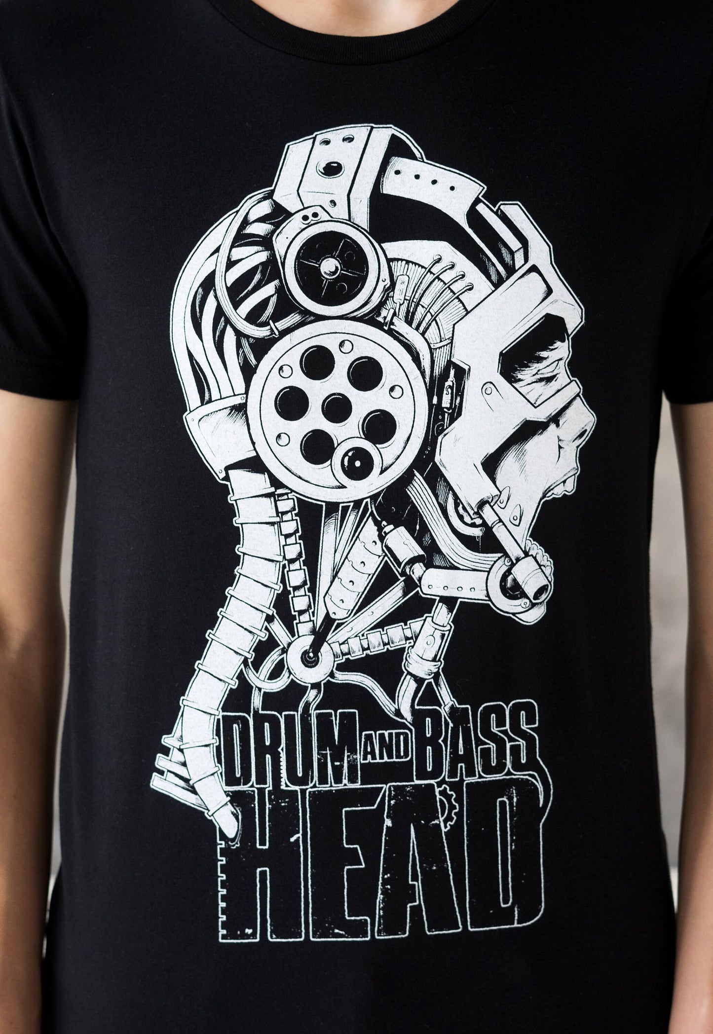 Drum and Bass Head T Shirt - Robot DJ Synthesizer & Bass Neurofunk Jungle Massive Producer Junglist Dubstep Mens Womens Graphic Printed Tee