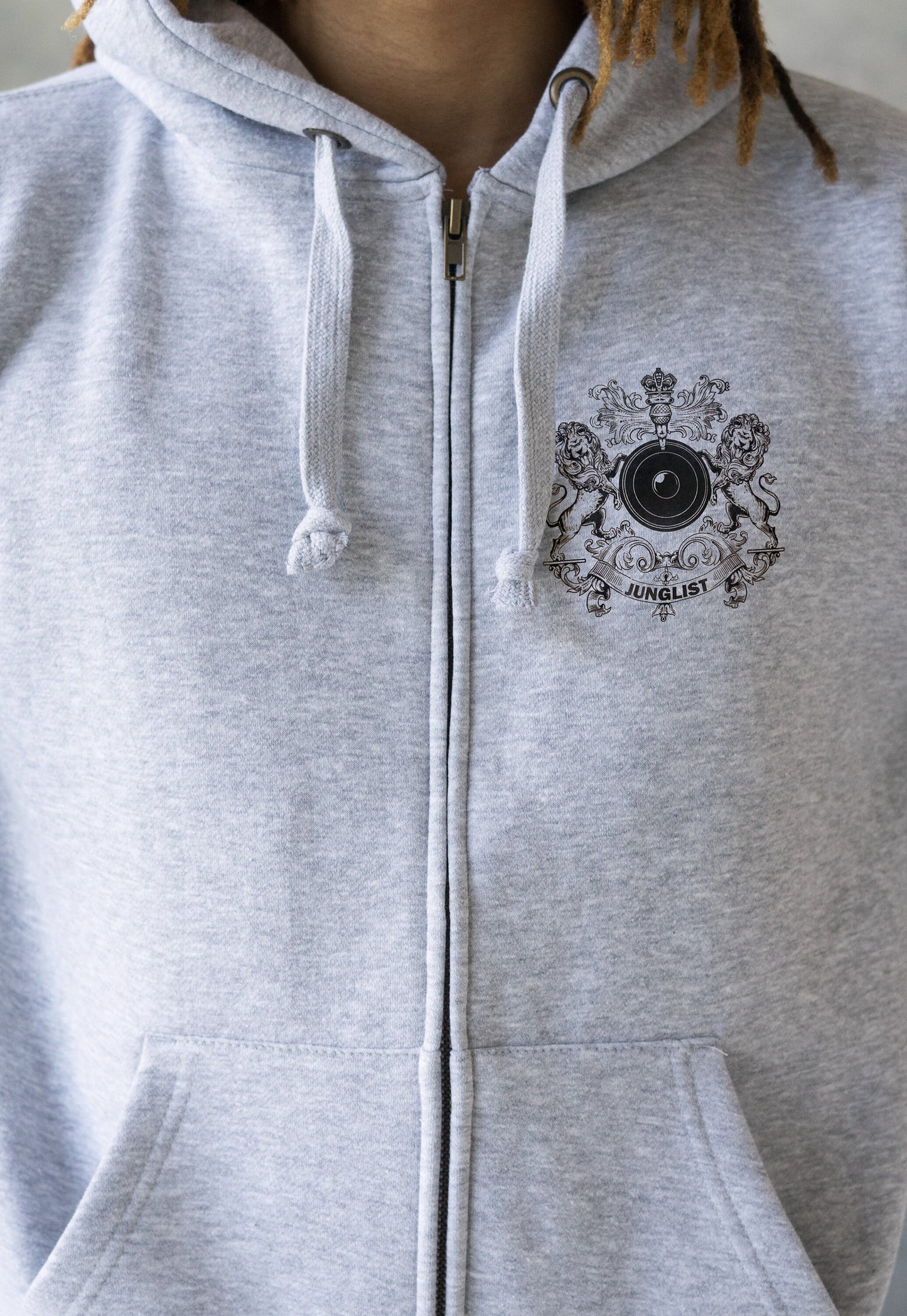 Junglist Coat Of Arms Logo Zip Up Hoodie Jungle Crest Drum and Bass DJ & Synth Music Producer Festival Sweatshirt Mens Womens Hooded Top