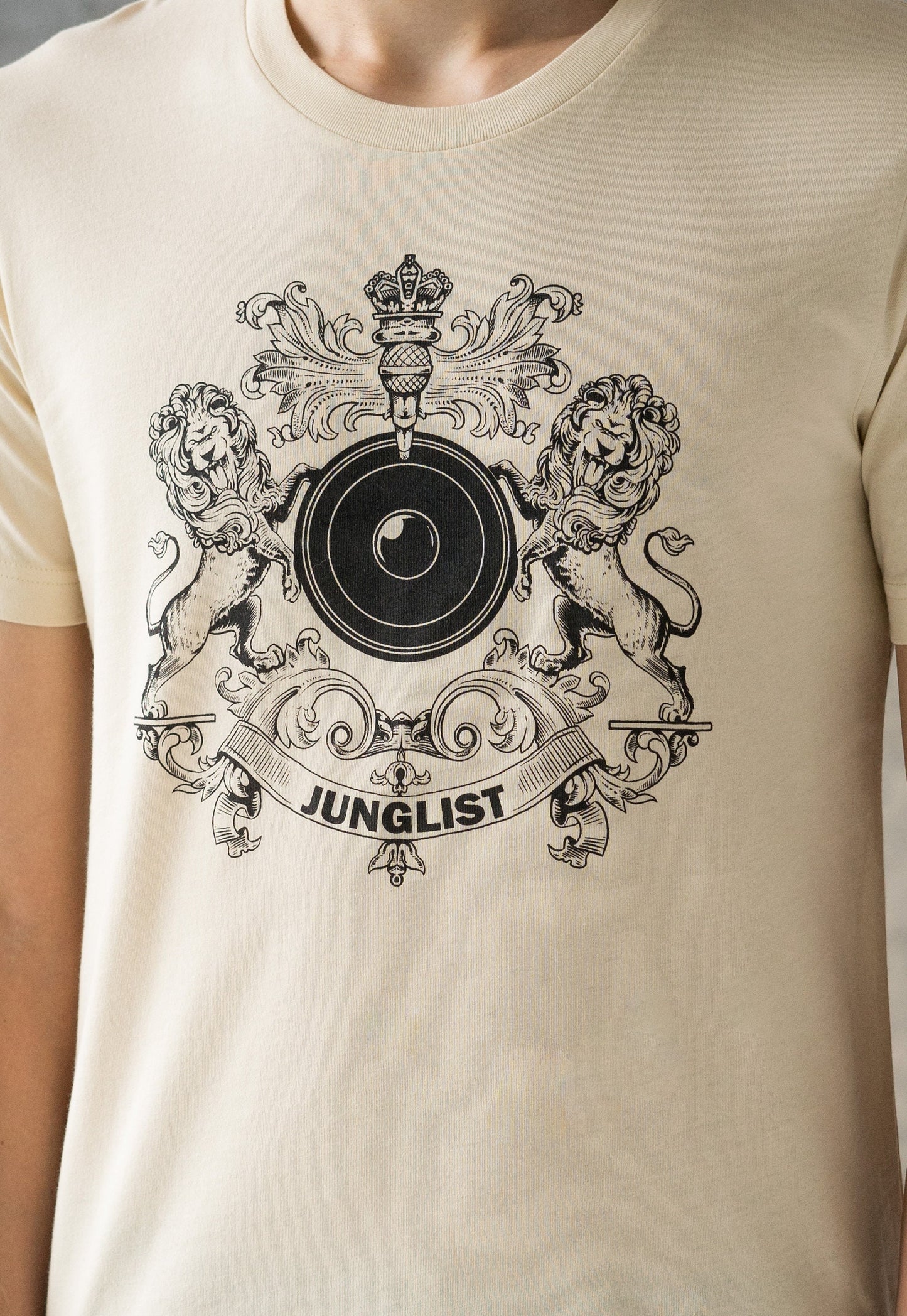 Junglist Coat Of Arms T Shirt - Jungle Massive Crest Lion Heraldry Drum and Bass DJ & Bass Synth Music Producer Festival Graphic Printed Tee