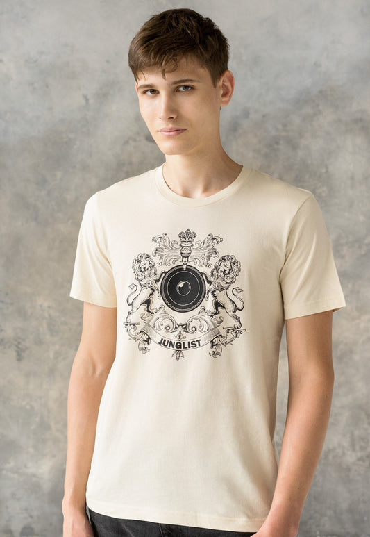 Junglist Coat Of Arms T Shirt - Jungle Massive Crest Lion Heraldry Drum and Bass DJ & Bass Synth Music Producer Festival Graphic Printed Tee