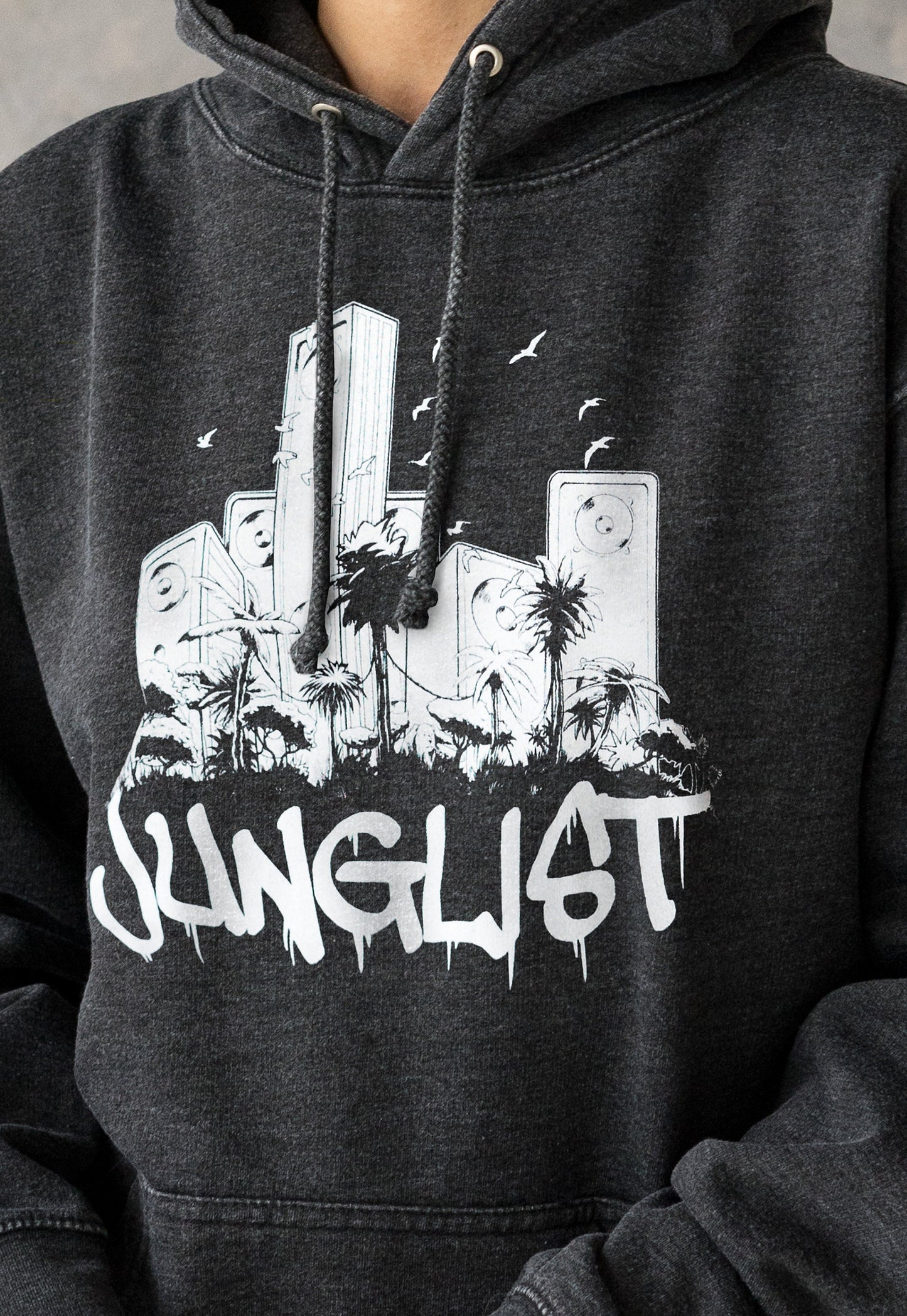 Junglist Sound System Hoodie Drum and Bass Jungle Massive Crest Female DJ Music Producer Sweatshirt Womens Mens Washed Brushed Hooded Top