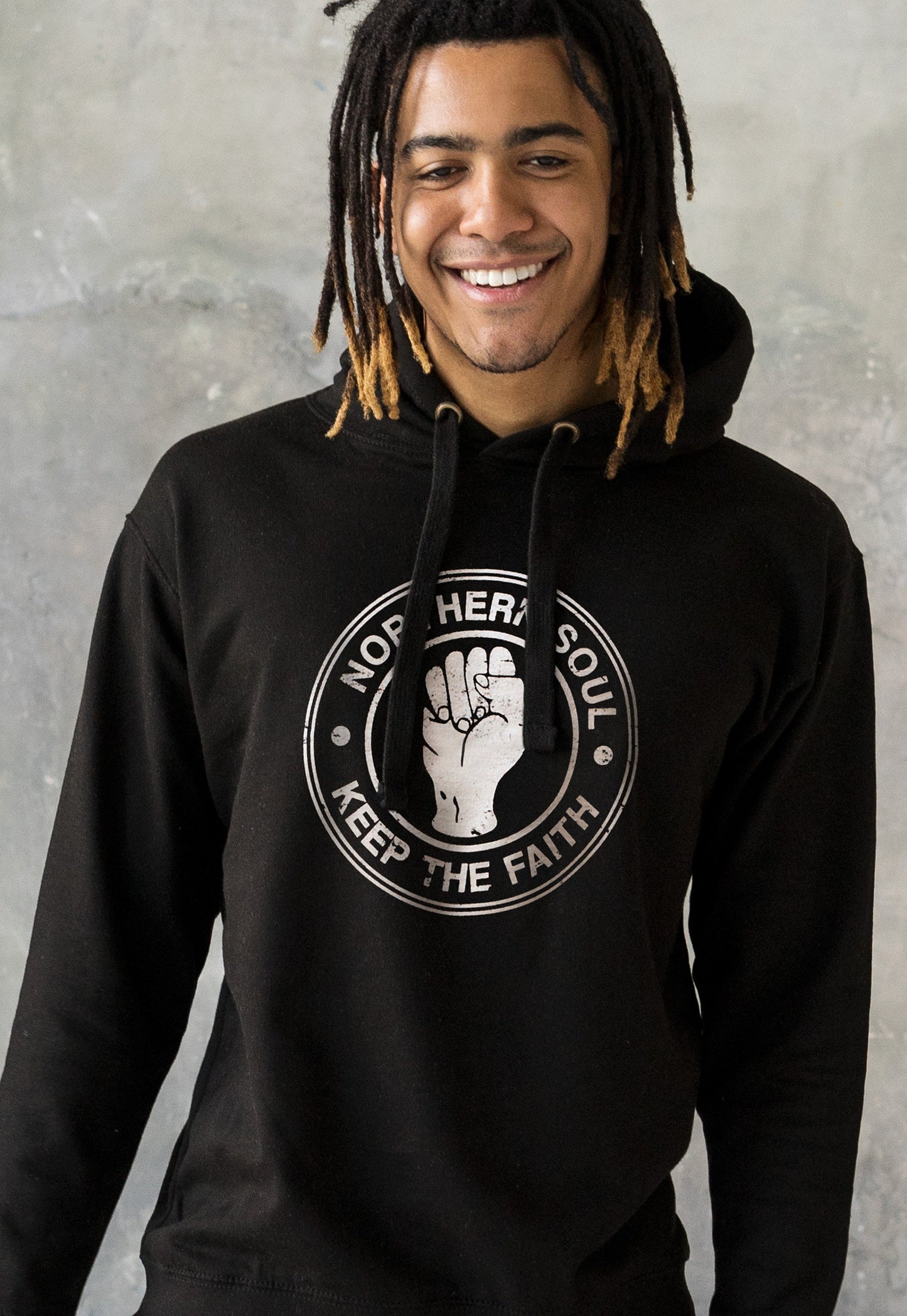 Northern Soul Keep The Faith Hoodie Fist Logo Burnout Distressed Retro DJ 60s 70s Mod Mods Music Producer Mens Sweatshirt Printed Hooded Top