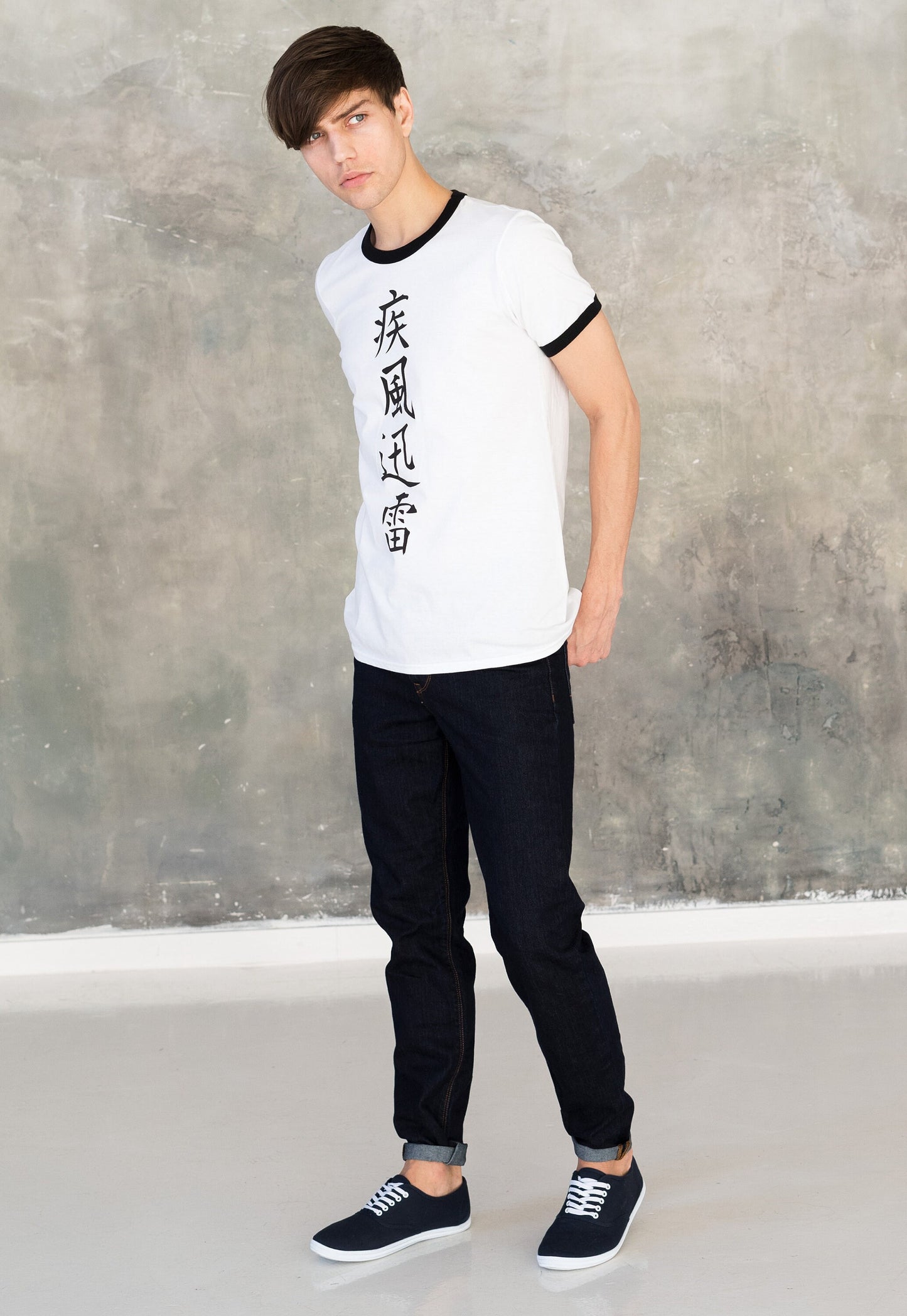 Japanese Ringer T Shirt Lightning - Japan Calligraphy Kawaii Kanji Retro Tai Chi Text Anime Manga Kanji Men's Women's Screen Printed Tee Top