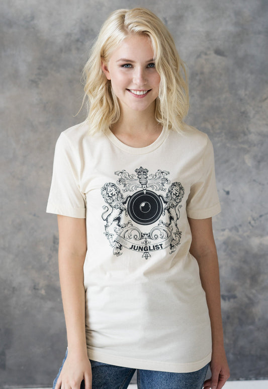 Junglist Coat Of Arms T Shirt - Jungle Massive Crest Lion Heraldry Drum and Bass DJ & Bass Synth Music Womens Festival Printed Tee Top