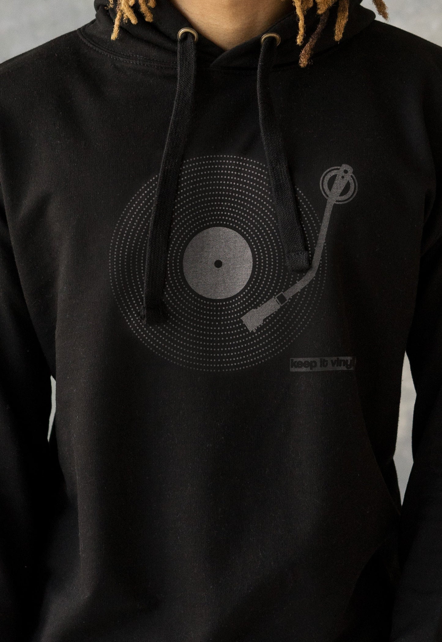 Keep It Vinyl Hoodie LP Record Turntable Decks DJ DnB Minimalist Music Producer Drum and Bass Junglist Dubstep Sweatshirt Printed Hooded Top