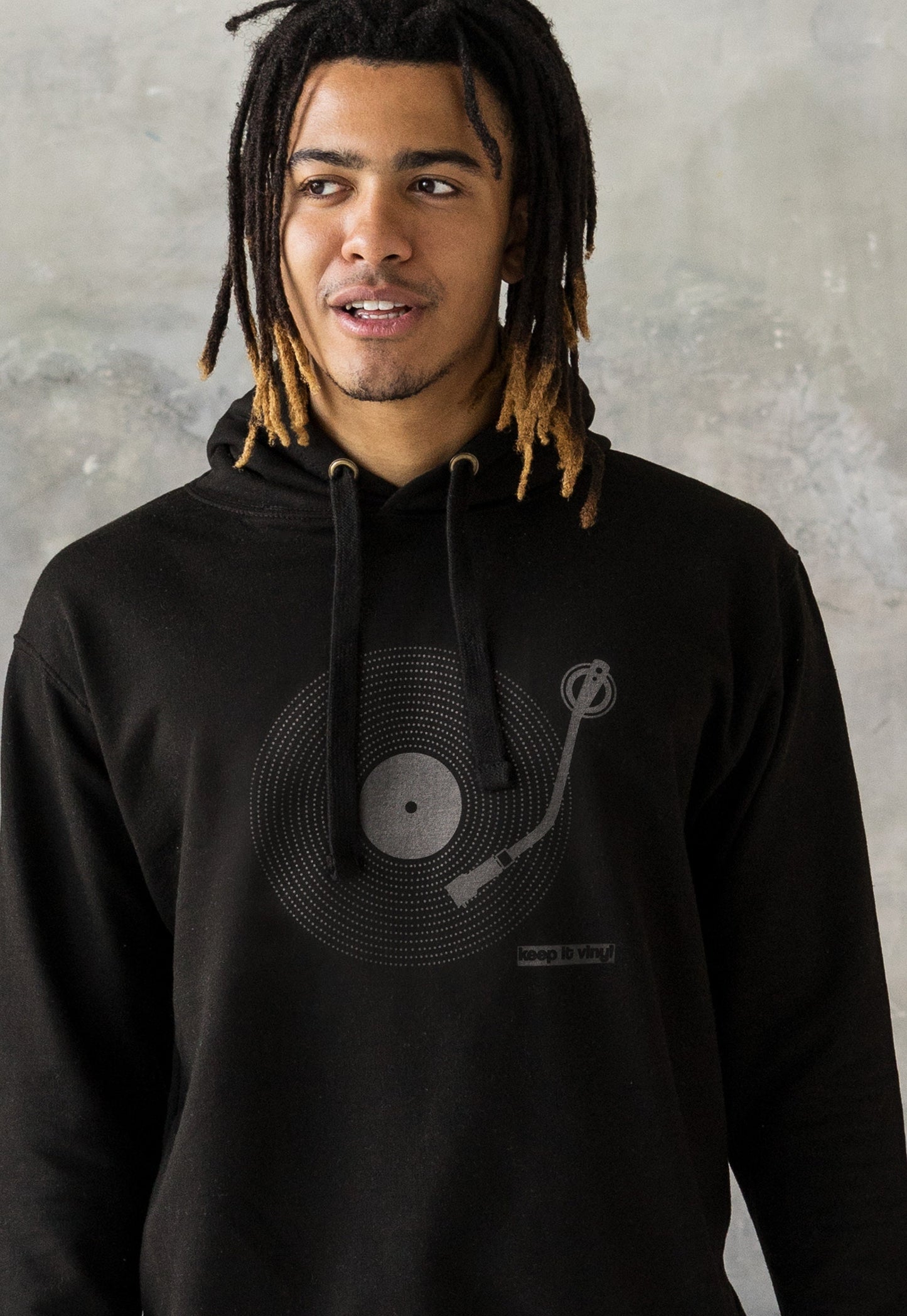 Keep It Vinyl Hoodie LP Record Turntable Decks DJ DnB Minimalist Music Producer Drum and Bass Junglist Dubstep Sweatshirt Printed Hooded Top