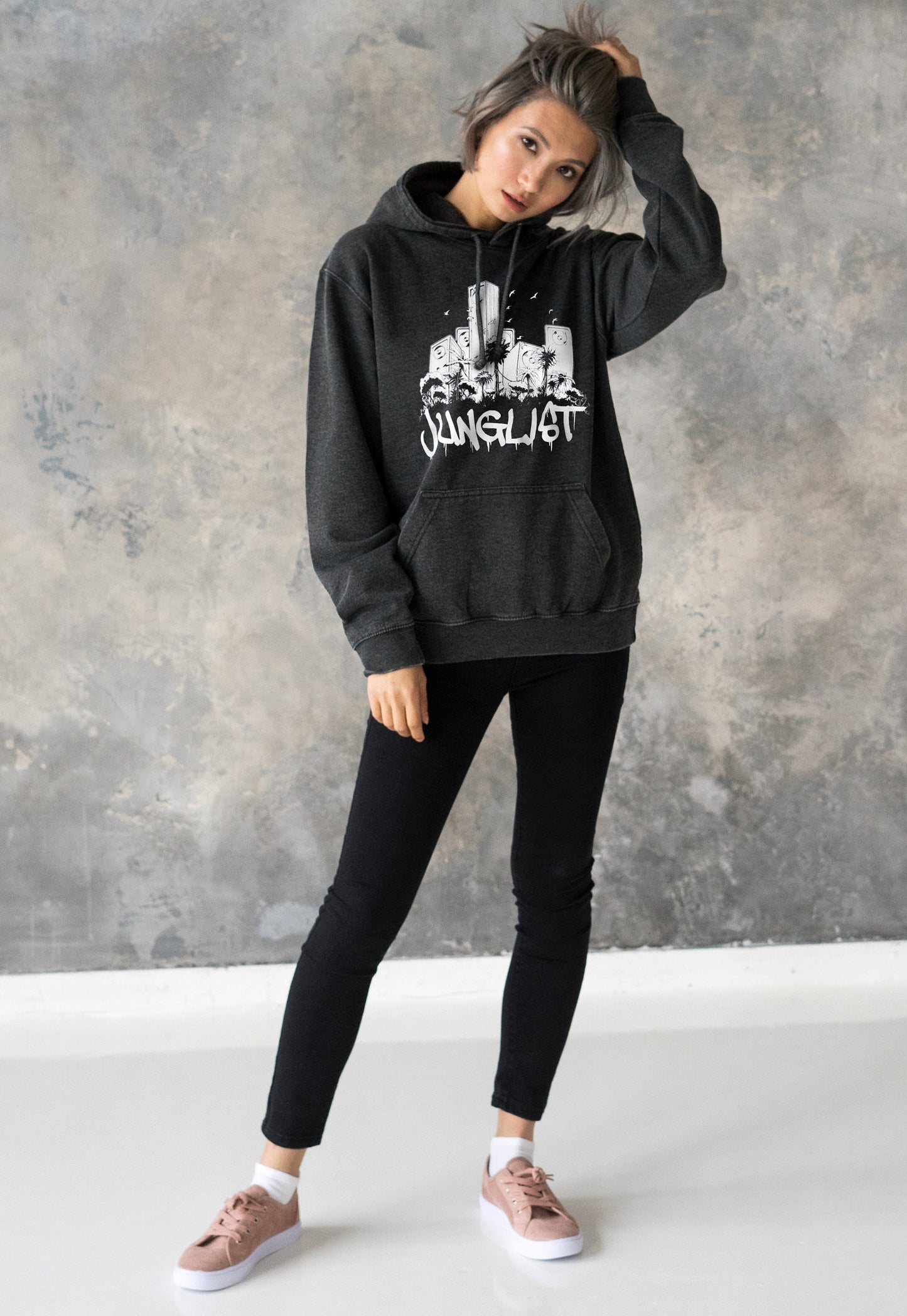 Junglist Sound System Hoodie Drum and Bass Jungle Massive Crest Female DJ Music Producer Sweatshirt Womens Mens Washed Brushed Hooded Top