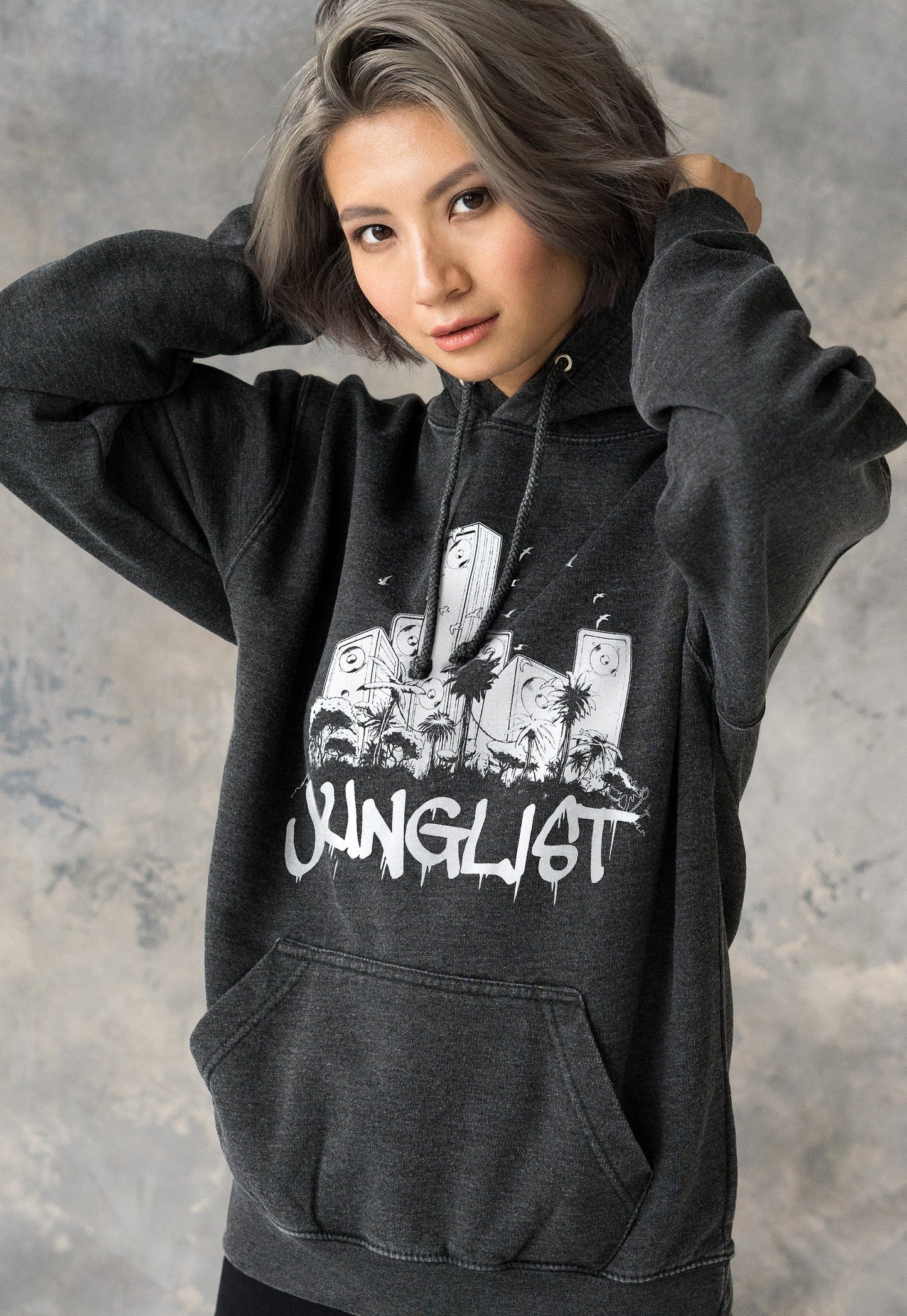 Junglist Sound System Hoodie Drum and Bass Jungle Massive Crest Female DJ Music Producer Sweatshirt Womens Mens Washed Brushed Hooded Top