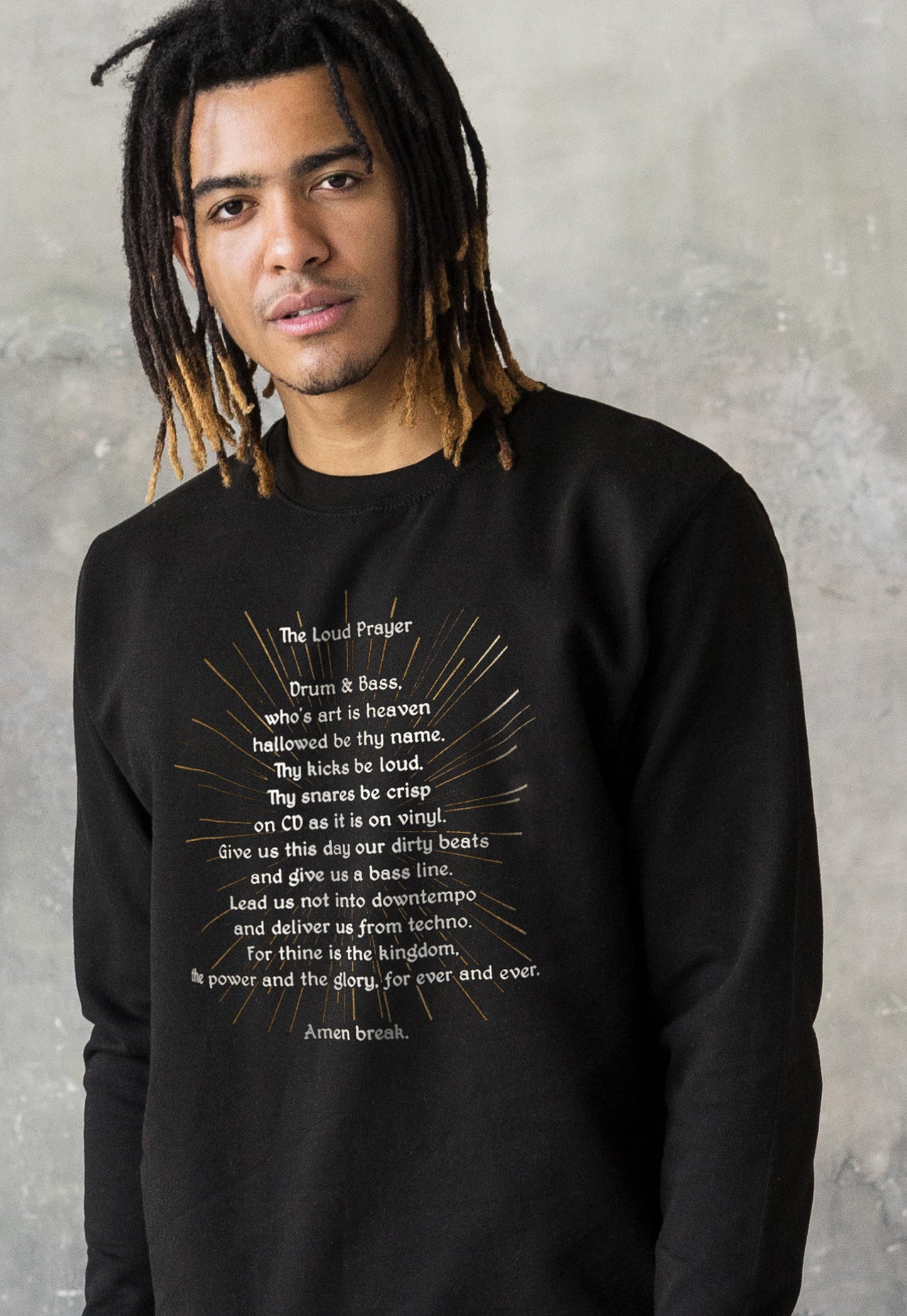 Drum & Bass Prayer Sweatshirt Junglist Neurofunk DJ Rhythm Machine Synth and Synthesizer Amen DnB Dubstep Mens Sweater Pullover Jumper Top