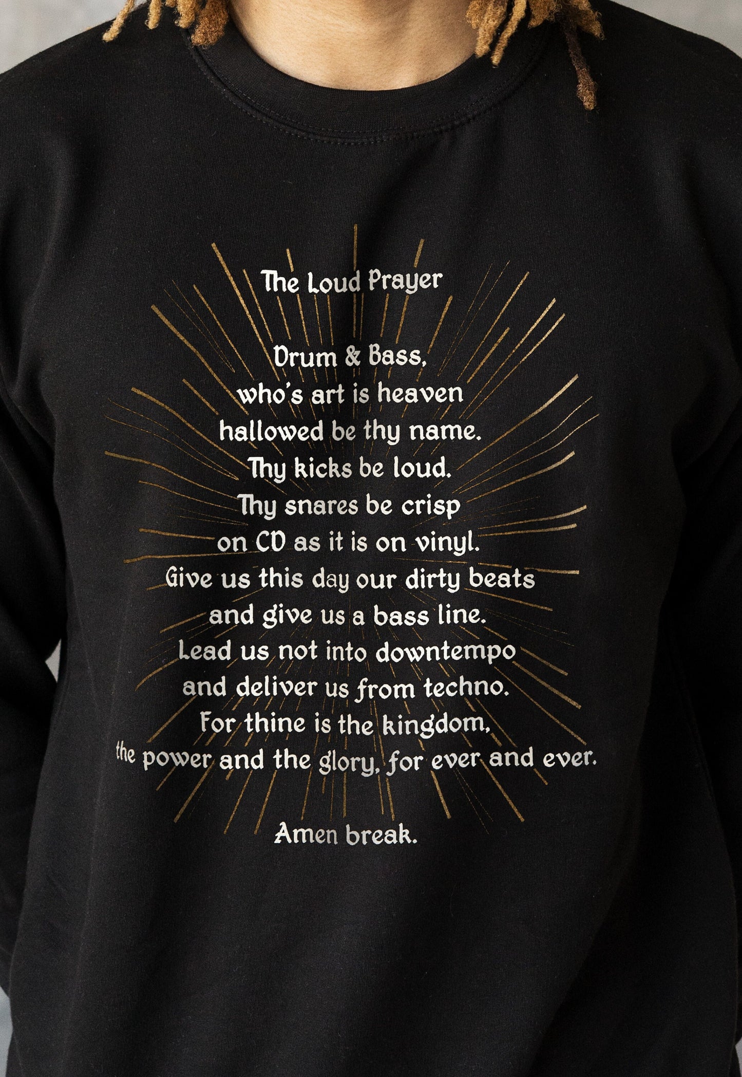 Drum & Bass Prayer Sweatshirt Junglist Neurofunk DJ Rhythm Machine Synth and Synthesizer Amen DnB Dubstep Mens Sweater Pullover Jumper Top