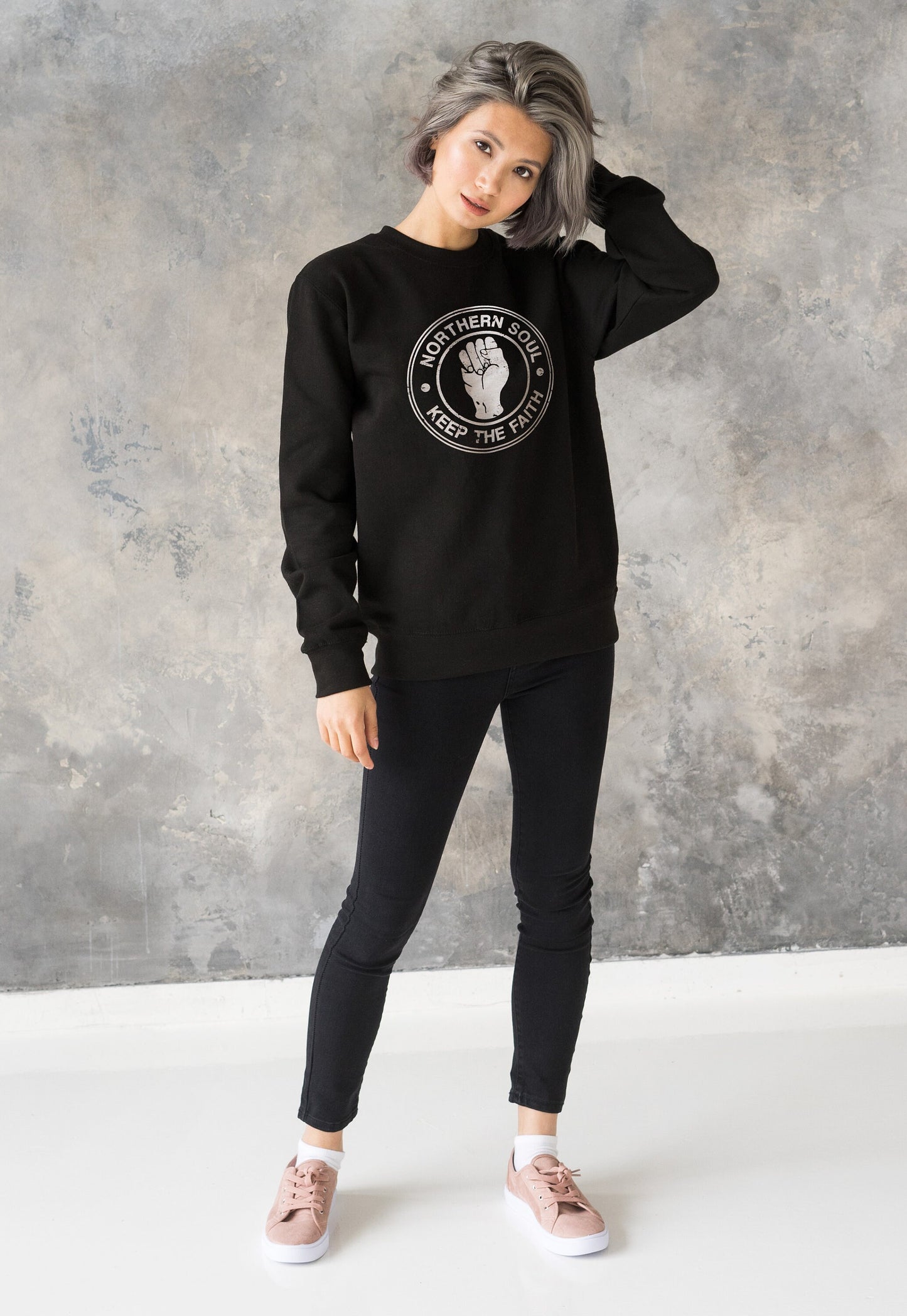 Northern Soul Keep The Faith Sweatshirt Fist Logo Retro Mods 60s 70s Music Women's Men's Graphic Screen Printed Jumper Sweater Pullover Top