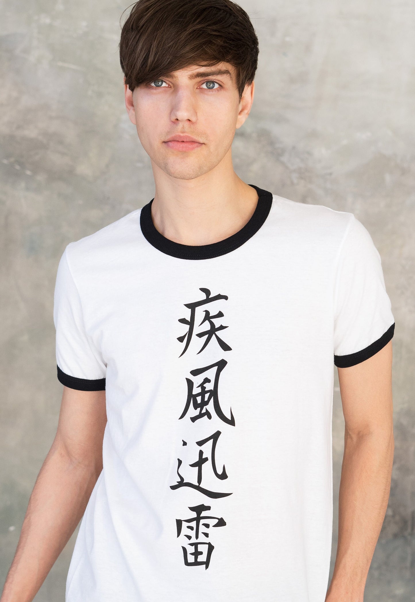 Japanese Ringer T Shirt Lightning - Japan Calligraphy Kawaii Kanji Retro Tai Chi Text Anime Manga Kanji Men's Women's Screen Printed Tee Top